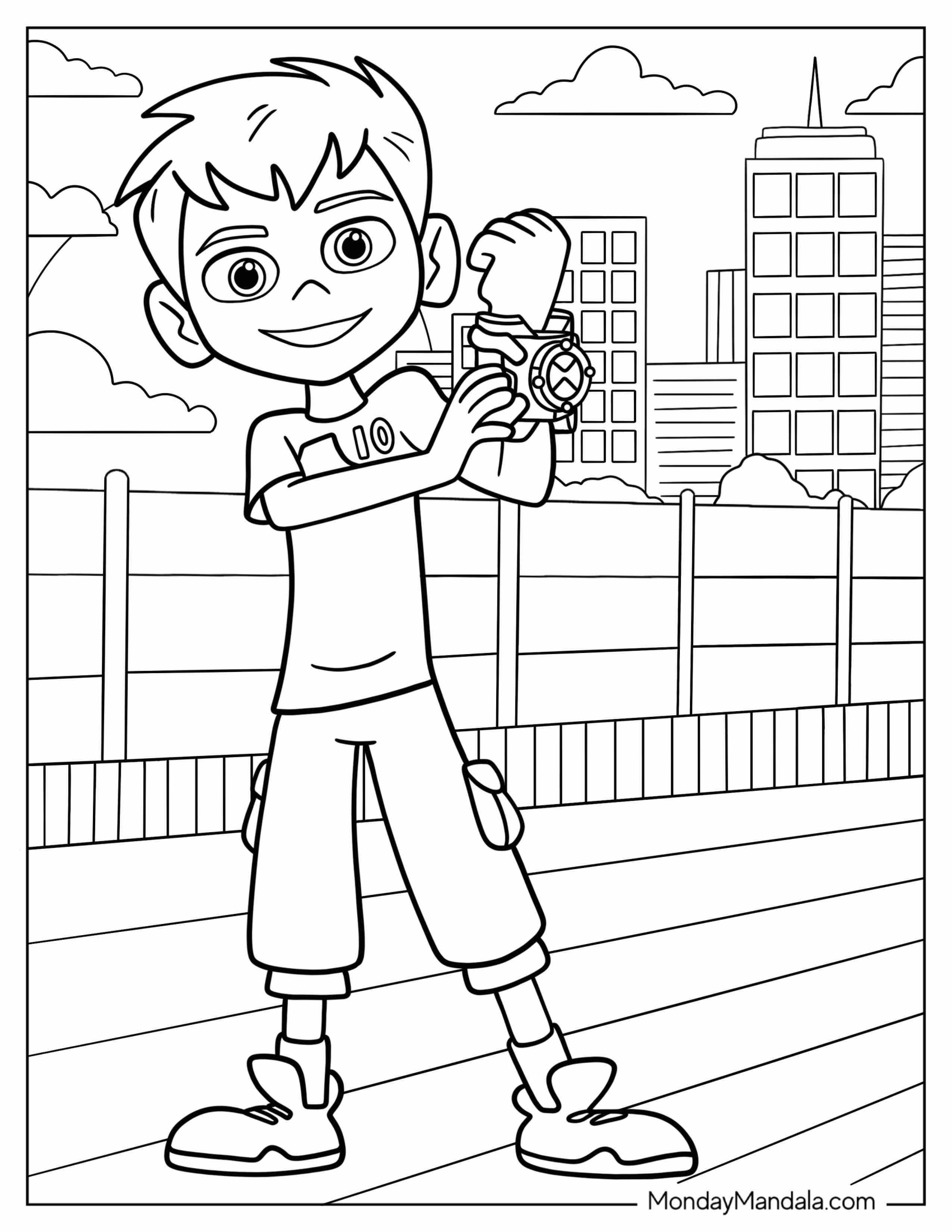 Ben 10 Coloring Page Of Young Ben Tennyson Holding Omnitrix