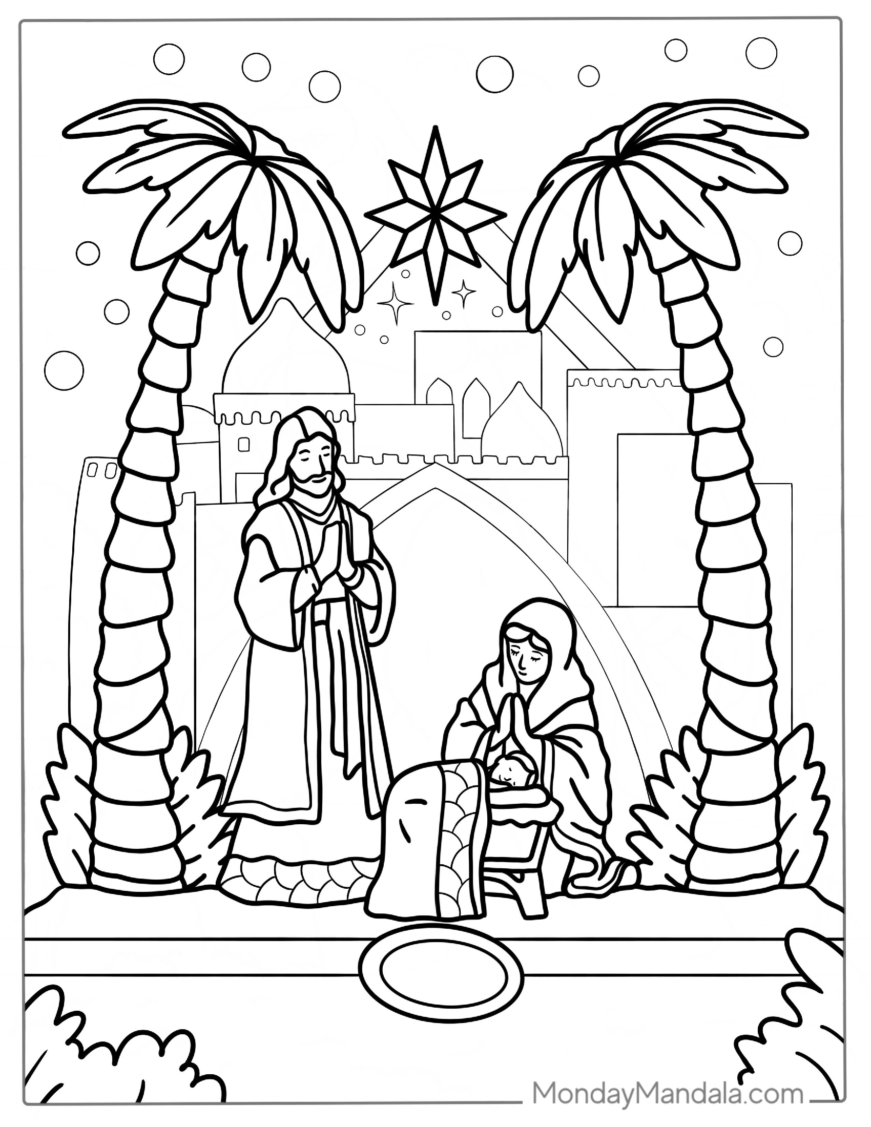 Bethlehem Nativity Coloring Page With Mary and Joseph