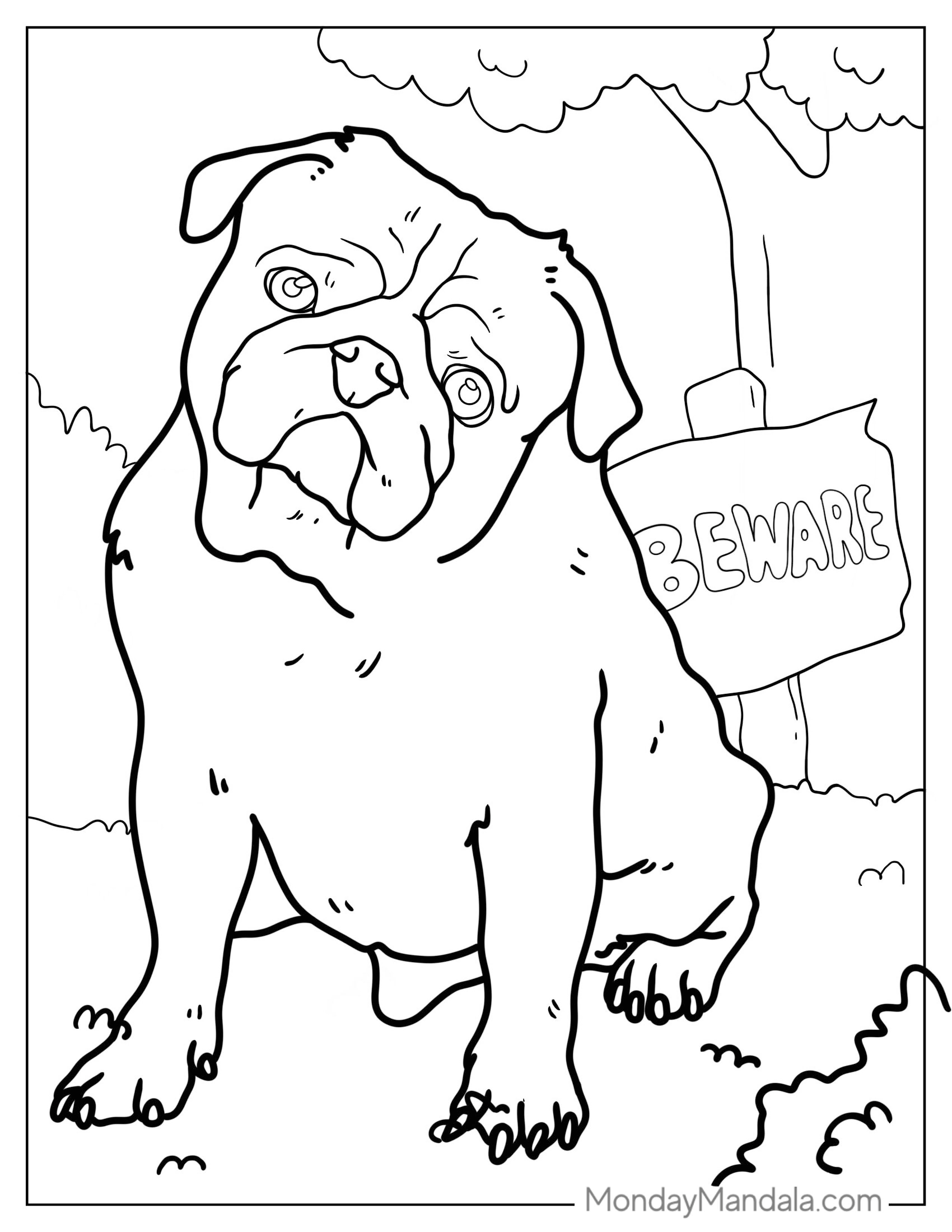 Beware Of The Pug Coloring Sheet