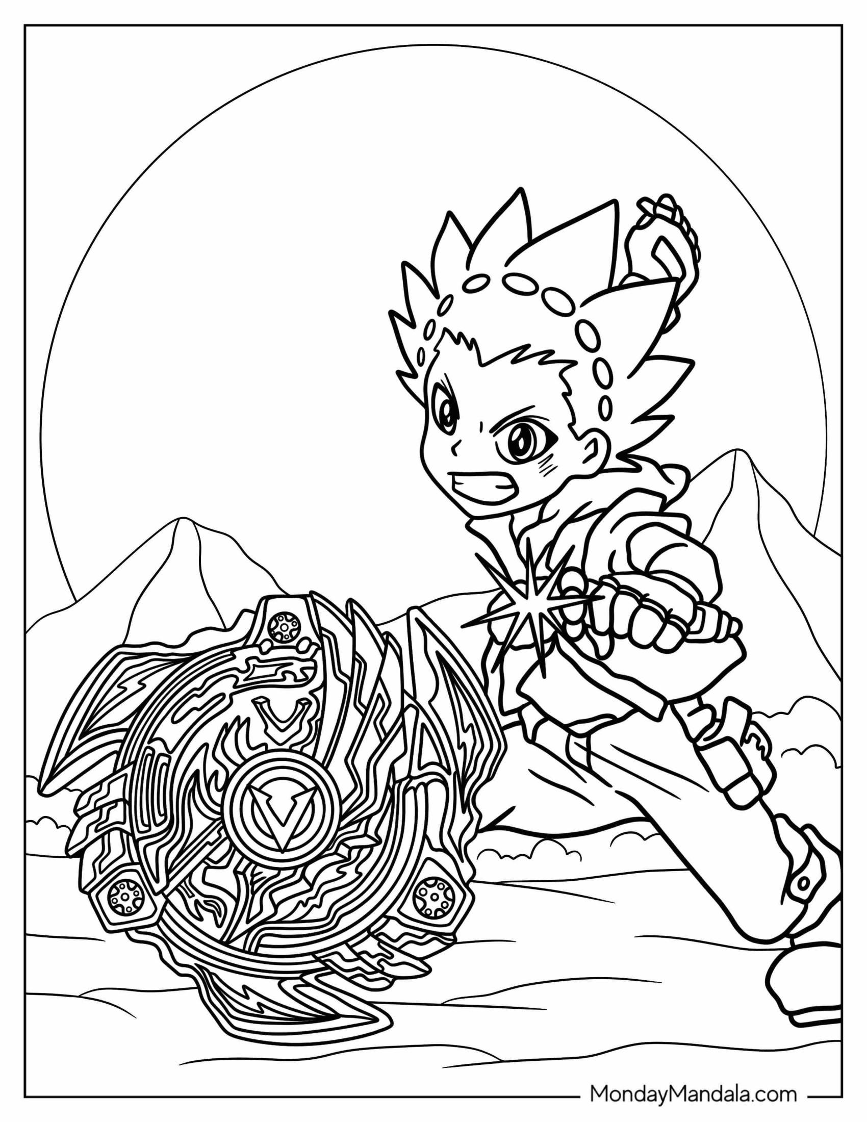 Beyblade Coloring Page Of Valt Aoi Launching Beyblade Valtryek For Kids