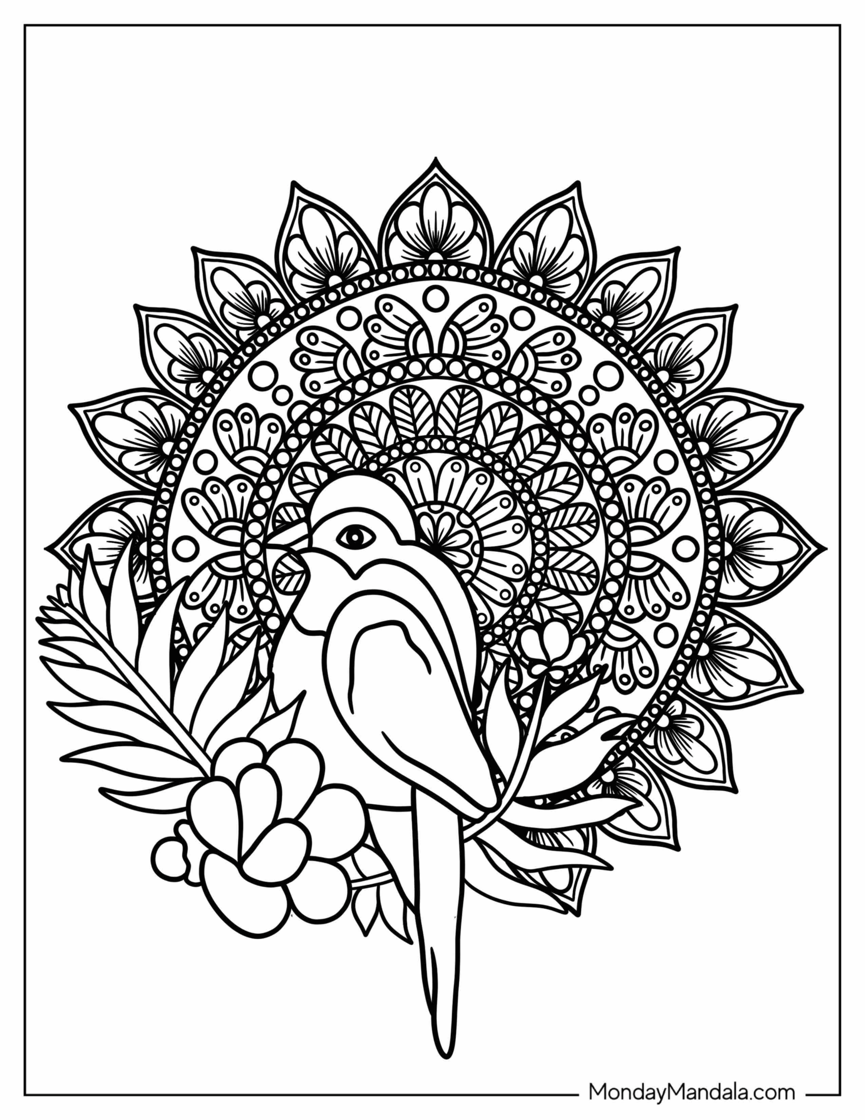 Bird Perched On Branch Mandala