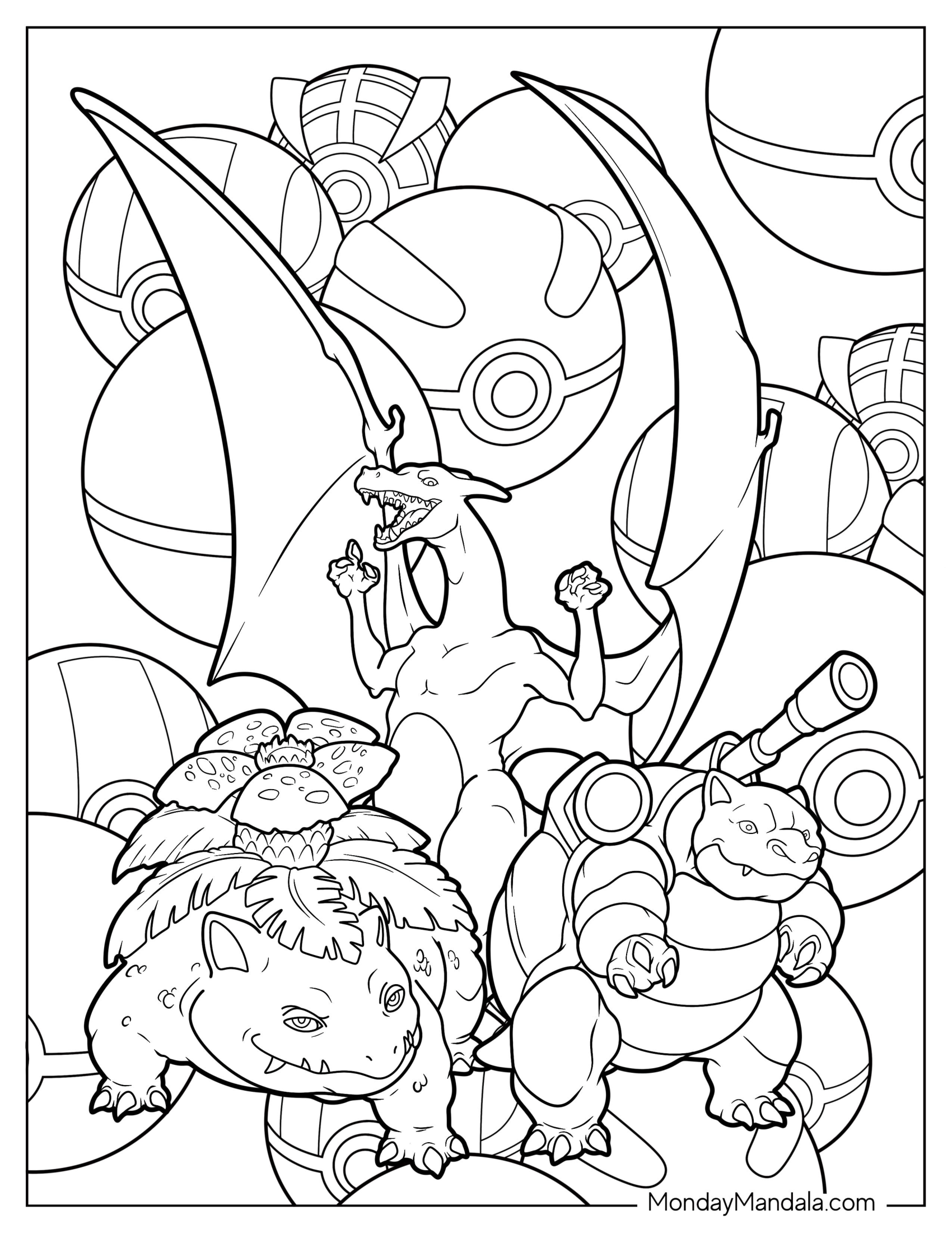 Blastoise Coloring Page, Charizard, And Venusaur