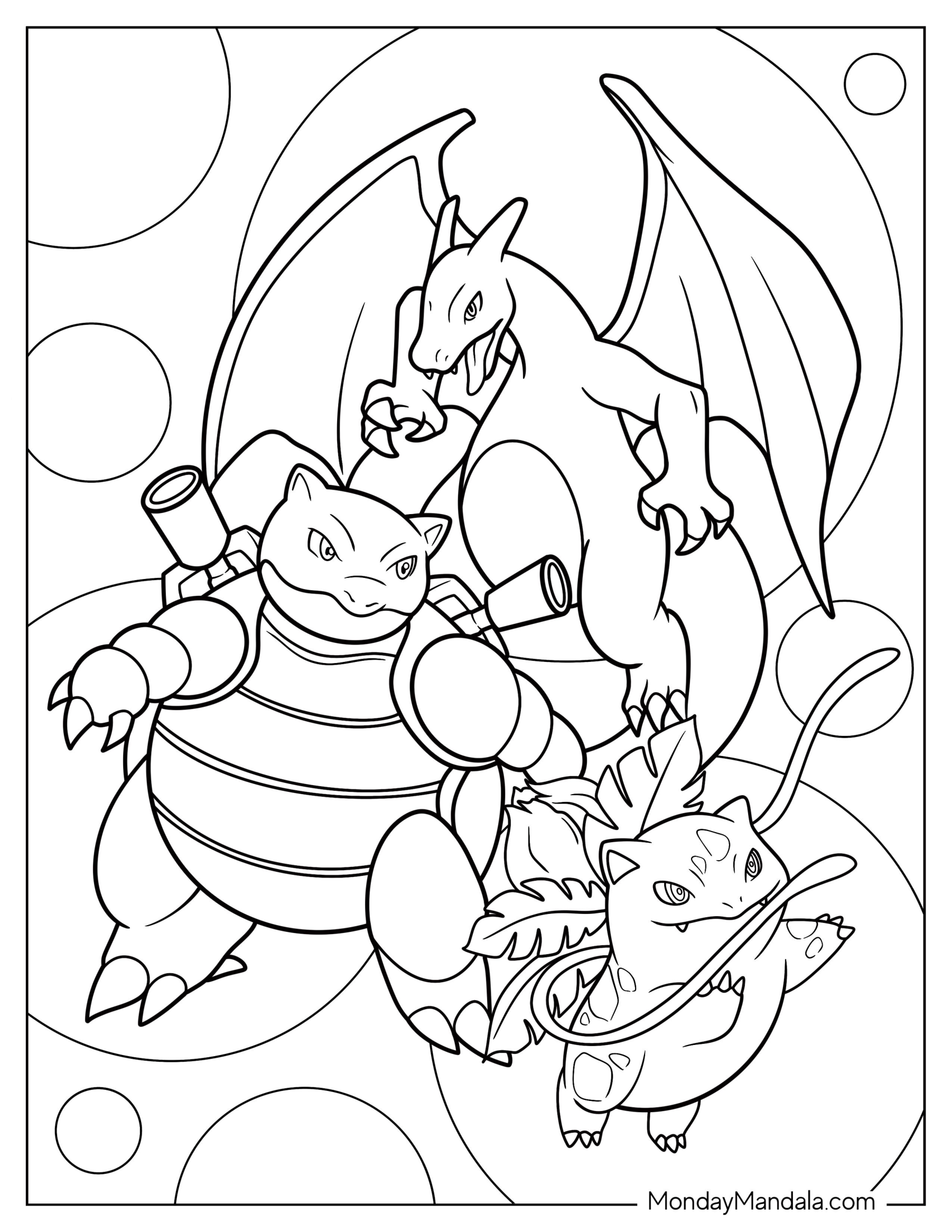 Blastoise Coloring Page With Charizard And Bulbasaur