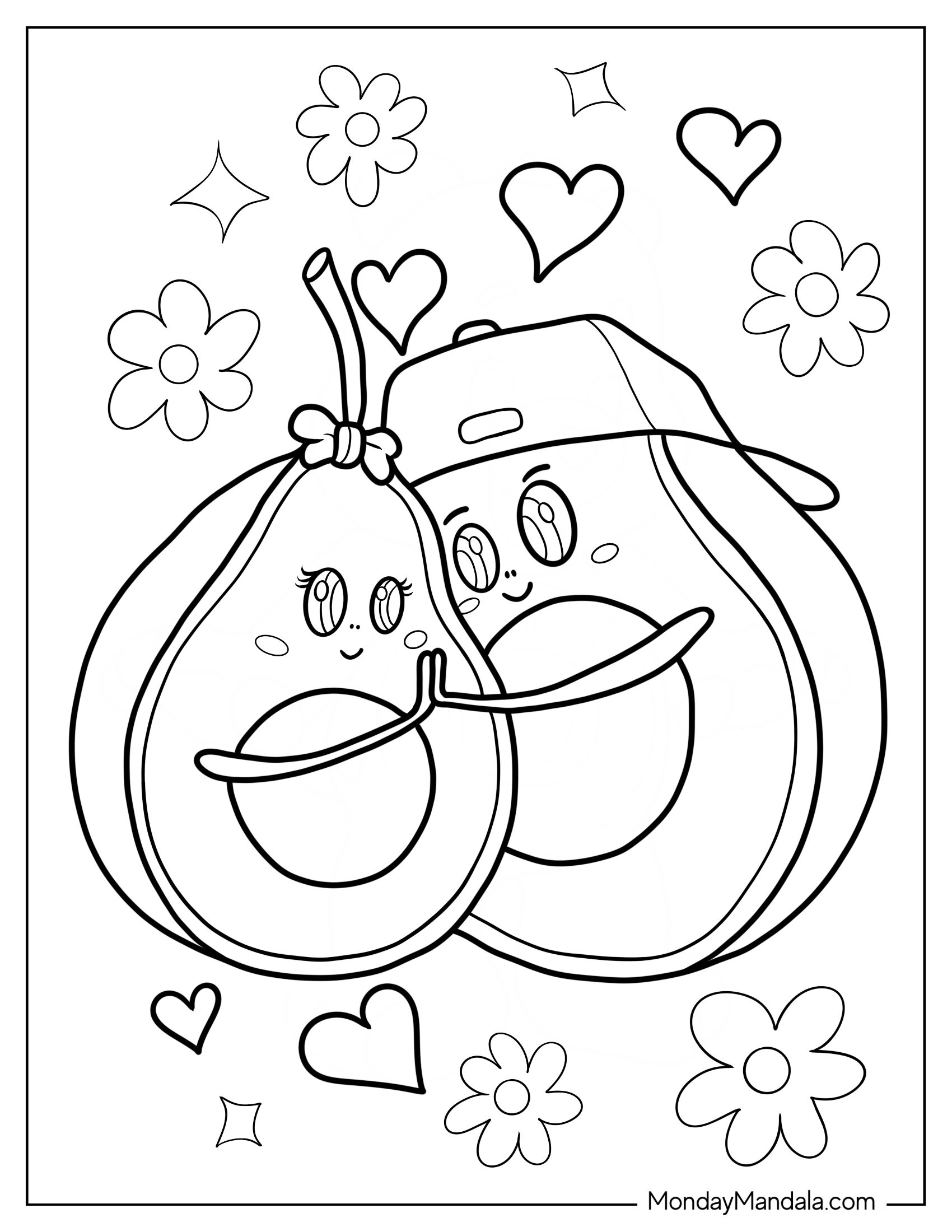 Boy And Girl Avocados Coloring Page Holding Hands