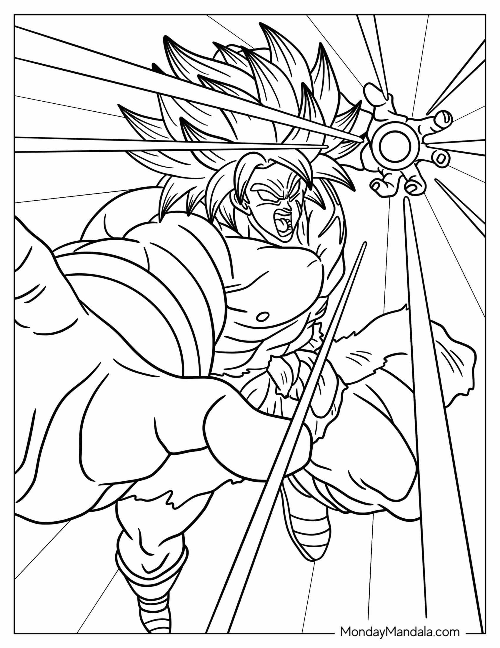 Broly Coloring Page Attacking With Rage Power