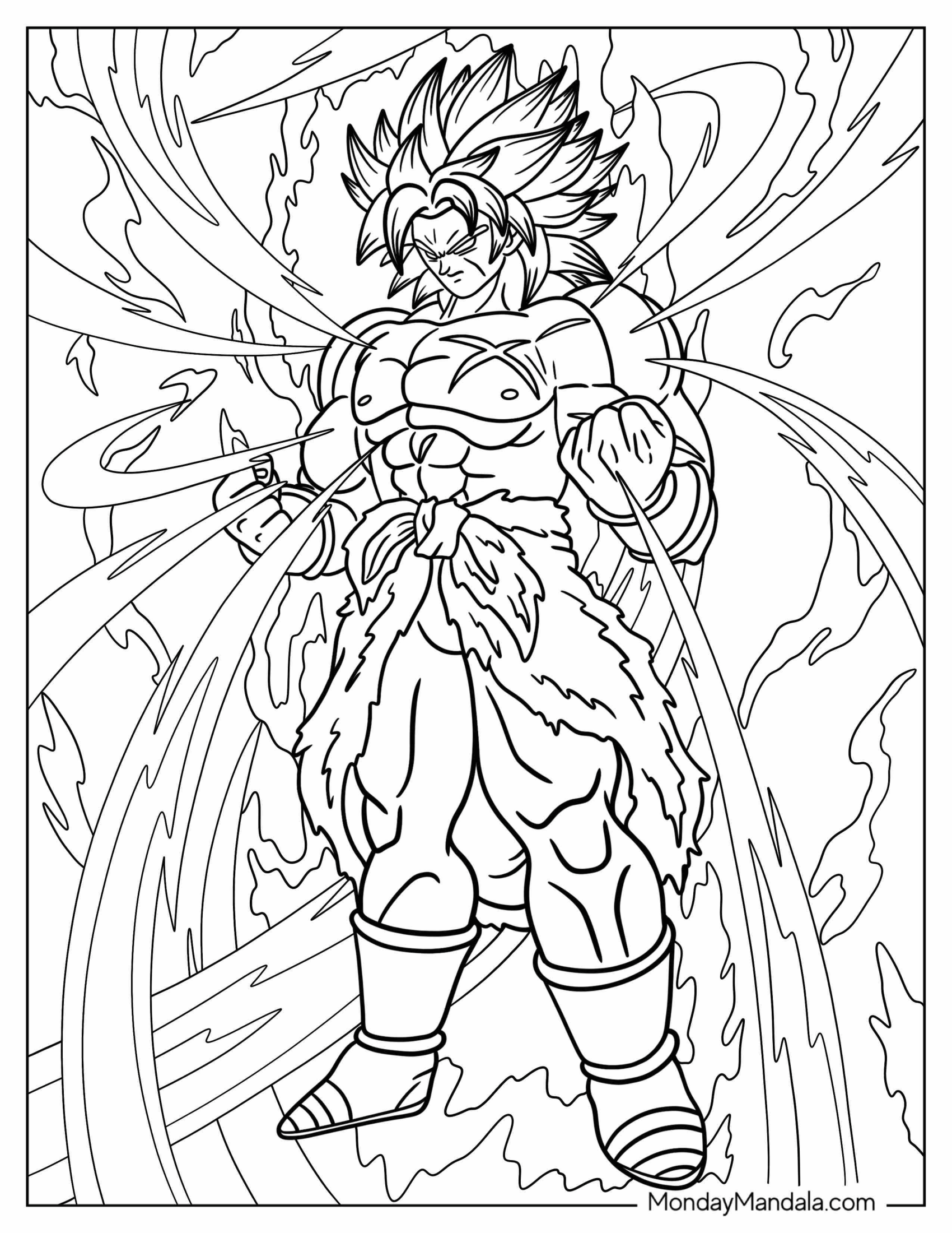 Broly Coloring Page In Full Power Super Saiyan Mode