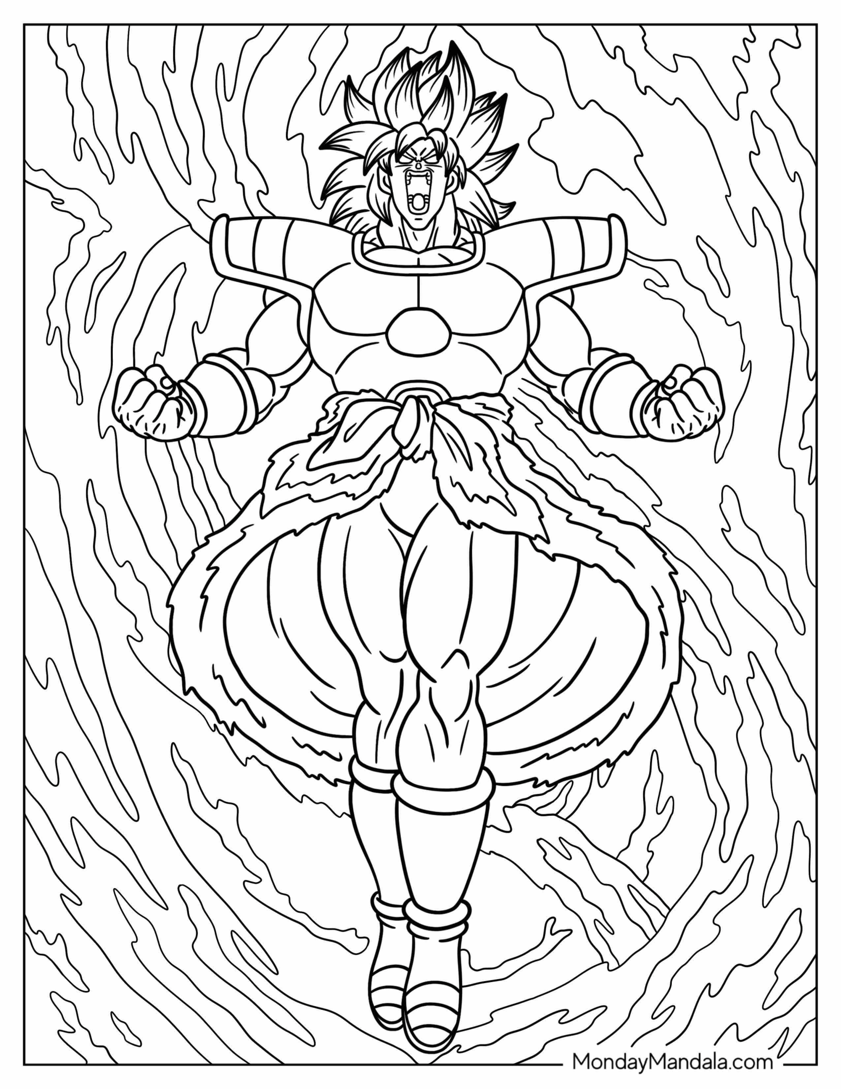 Broly Coloring Page Surrounded By Energy While Screaming