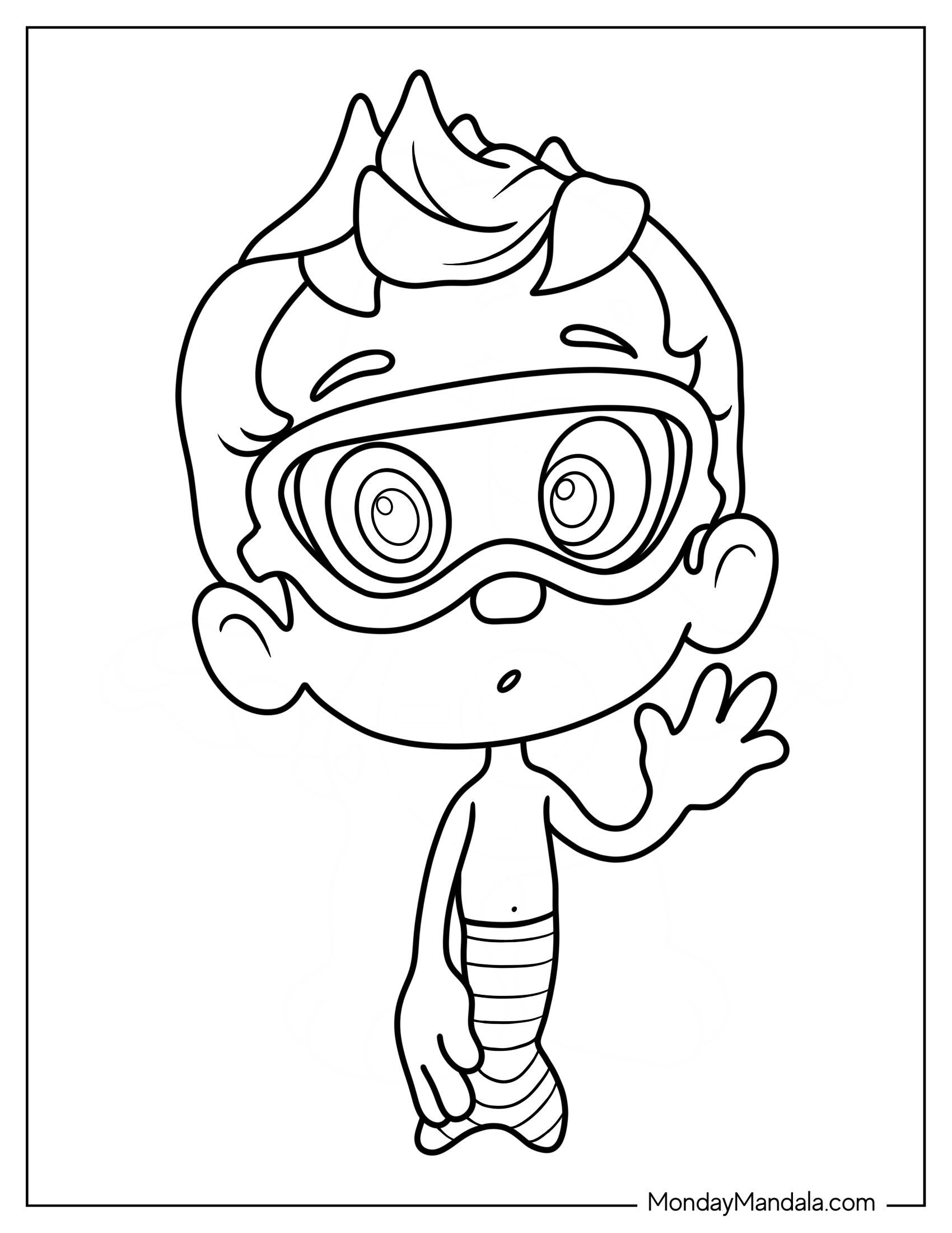 Bubble Guppies Coloring Page Of Gil Wearing Goggles And Waving