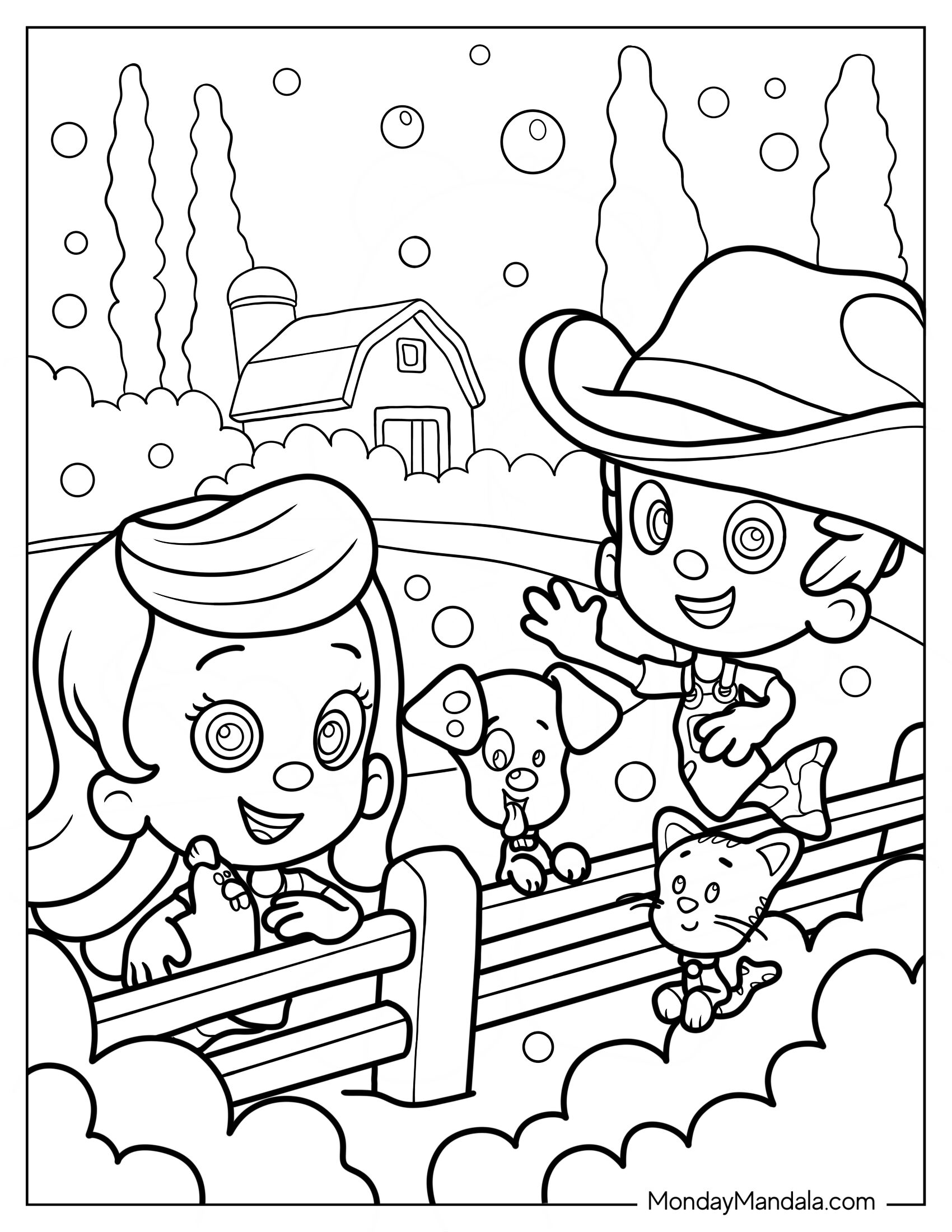 Bubble Guppies Coloring Page Of Molly And Gil Go To Farm