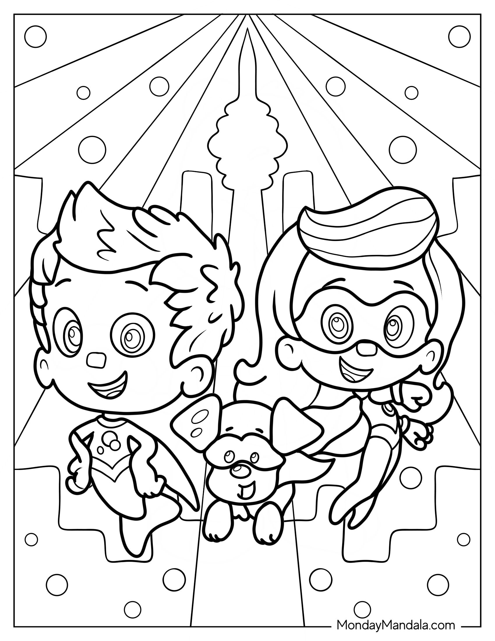 Bubble Guppies Coloring Page Of Super Molly, Gil, And Bubble Puppy