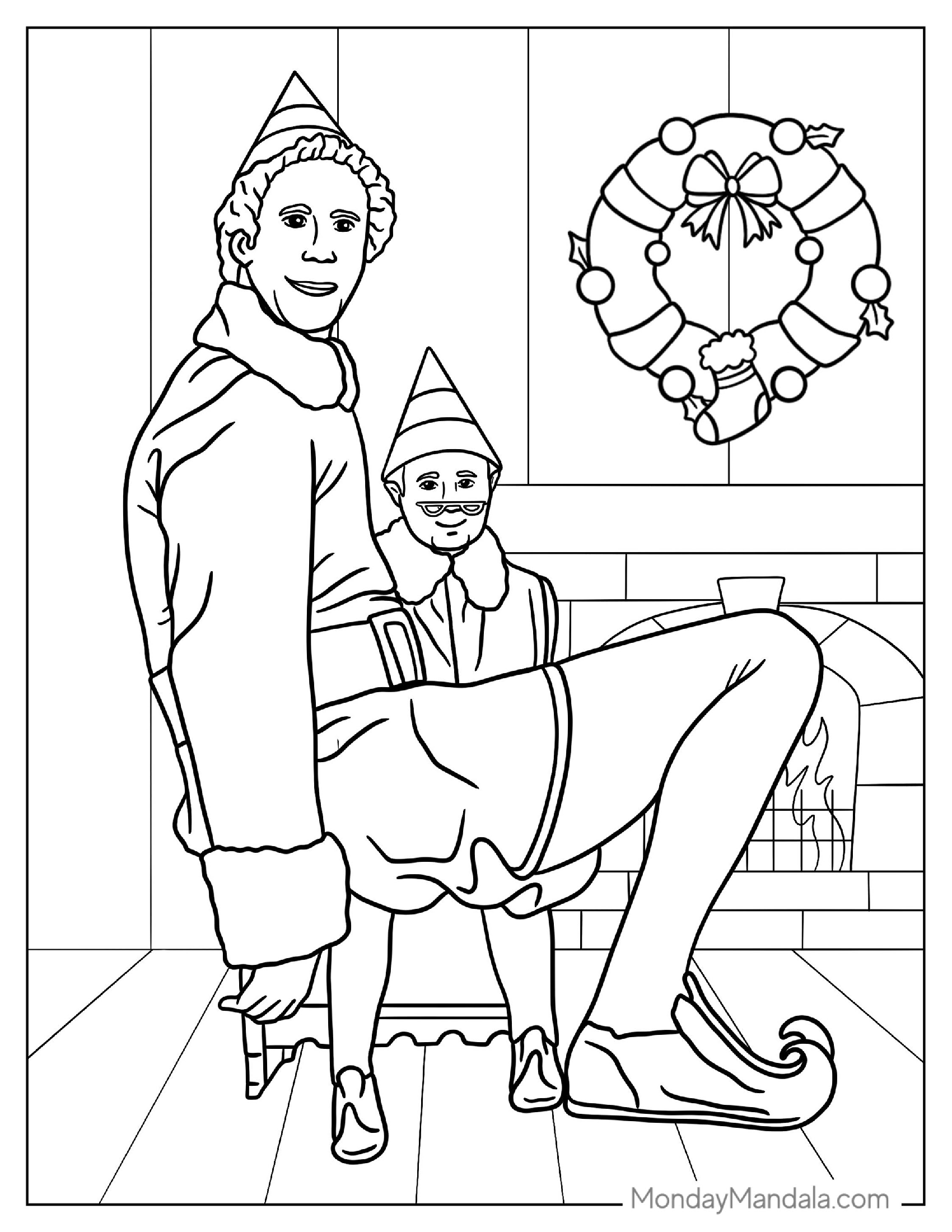 Buddy The Elf Sitting On Poppa Elf To Color