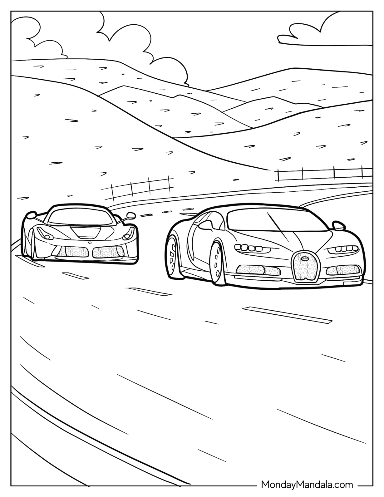 Bugatti Coloring Page Chiron On Race Track