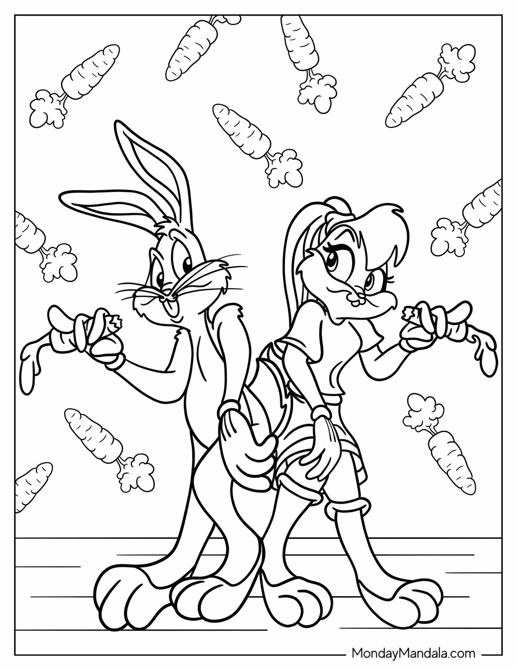 Bugs Bunny Coloring Page And Lola Bunny Eating Carrots