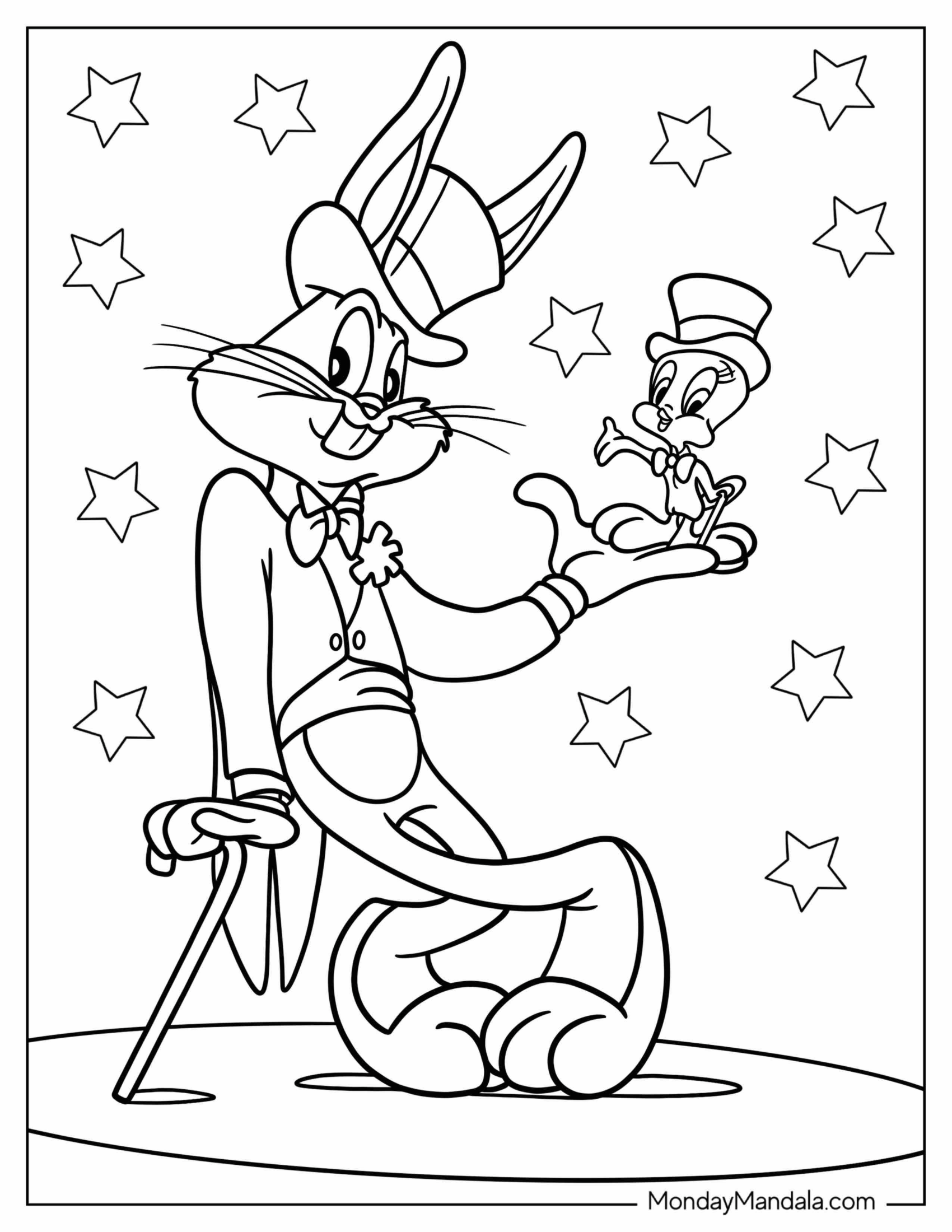 Bugs Bunny Coloring Page And Tweety Bird In Magician Outfits