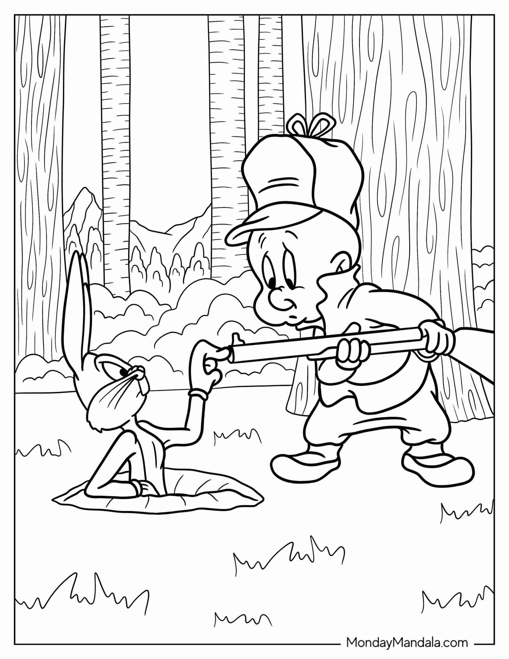 Bugs Bunny Coloring Page Putting Finger In Elmer Fudd s Rifle