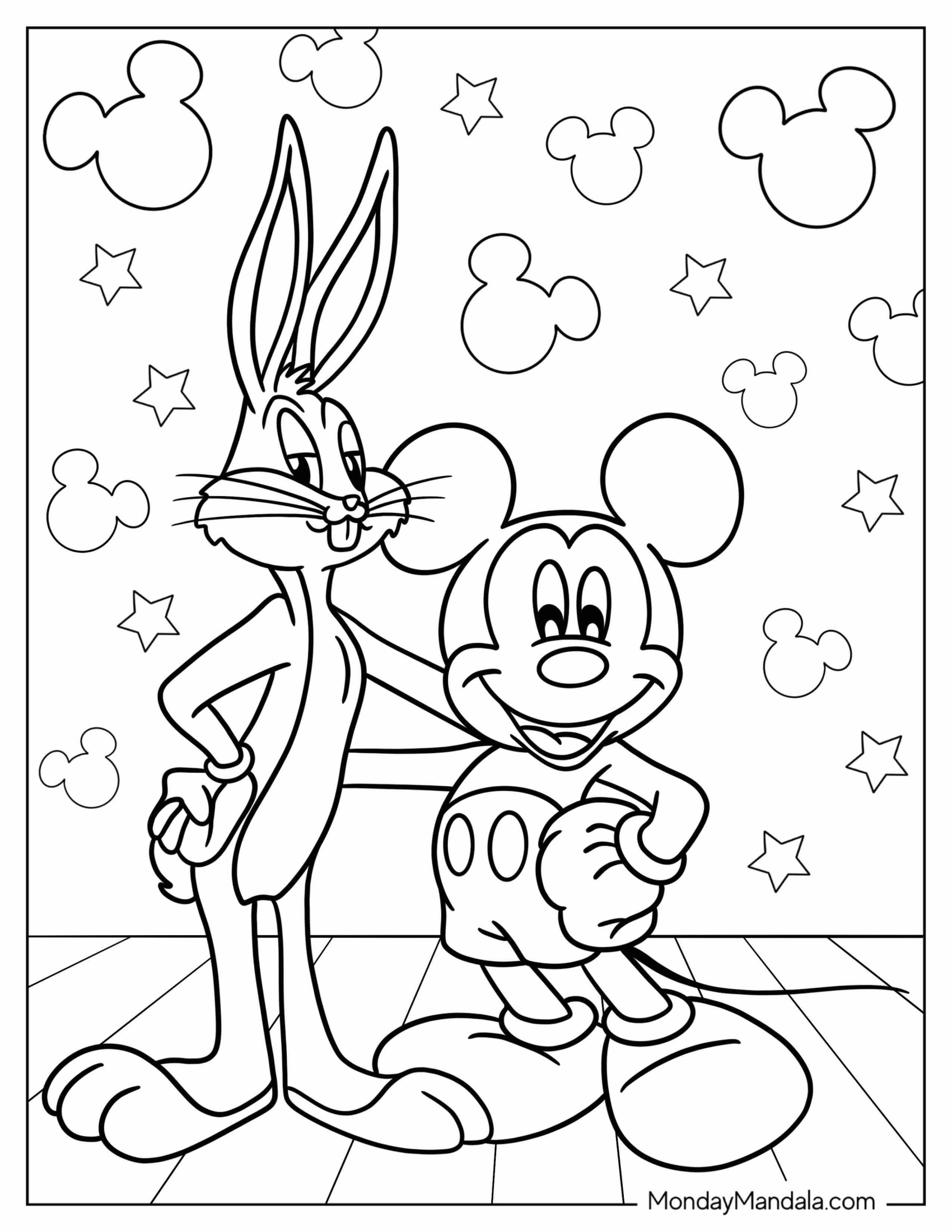 Bugs Bunny Coloring Page With Mickey Mouse