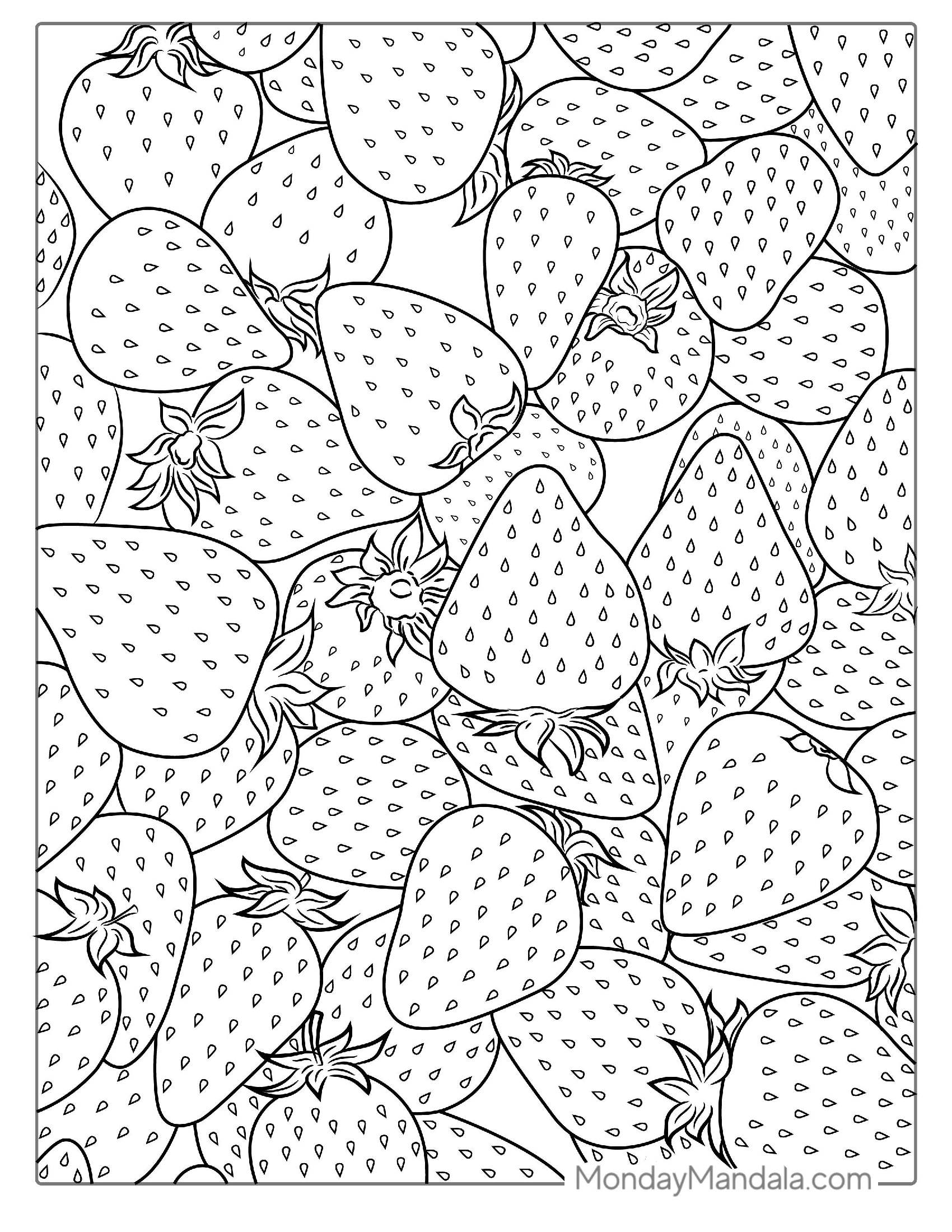 Bunch Of Strawberries Detailed Coloring