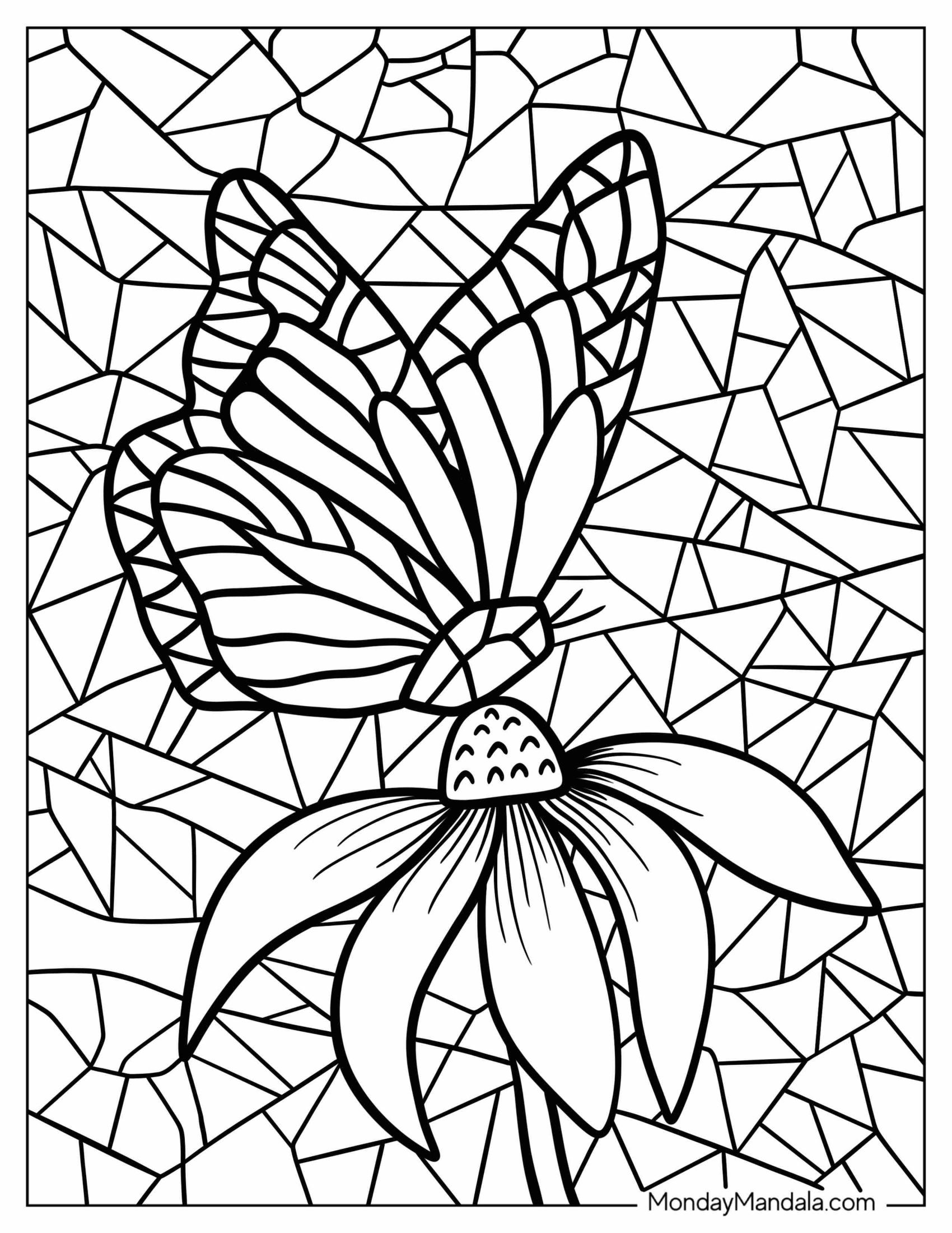 Butterfly On Flower Mosaic Coloring Page