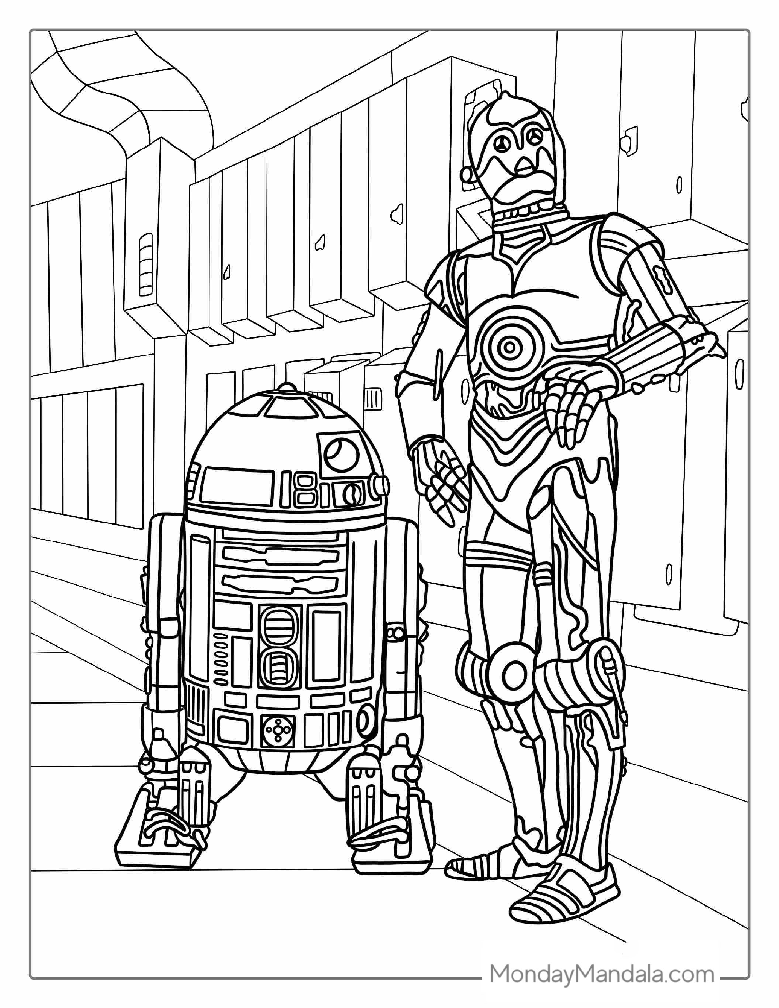 C-3PO Robot And R2-D2 Coloring Sheet