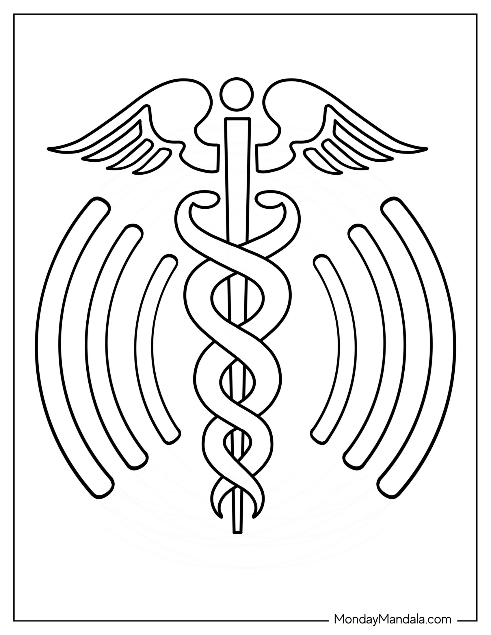 Caduceus Doctor Medical Symbol To Color