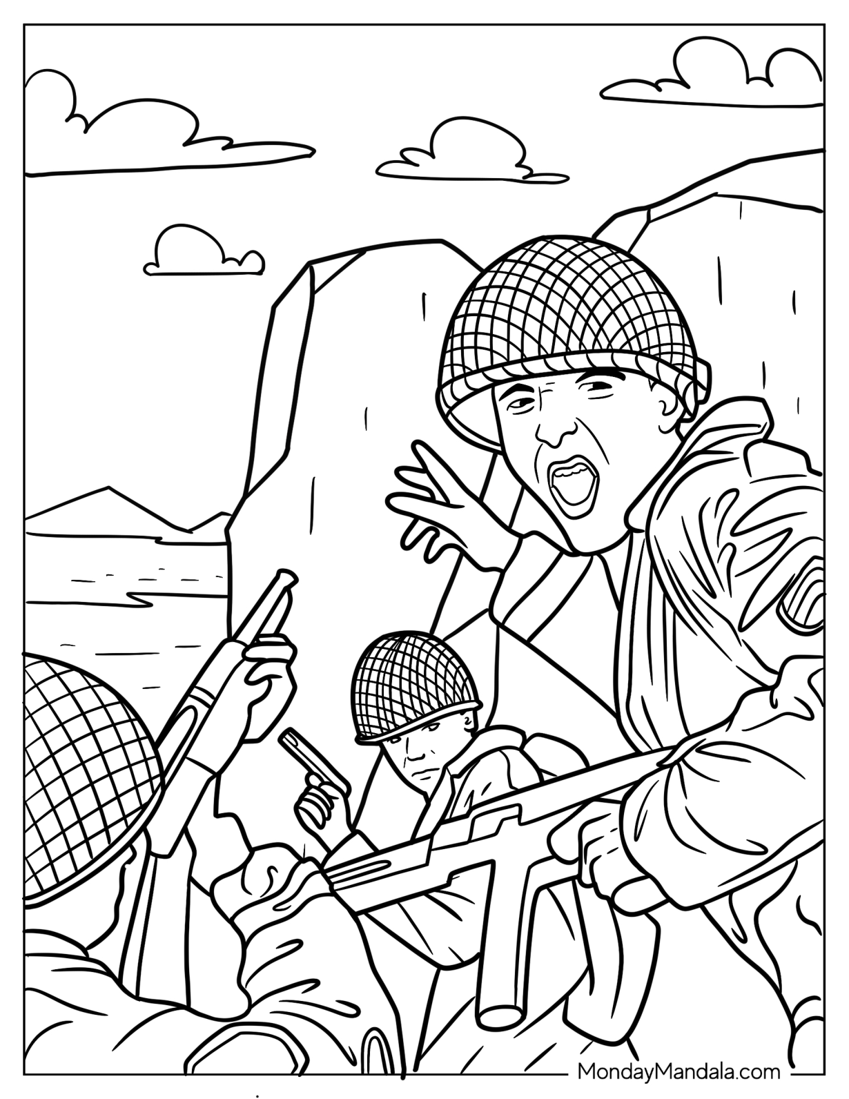 Call Of Duty Coloring Page Of Allied Soldiers Fighting In WWII