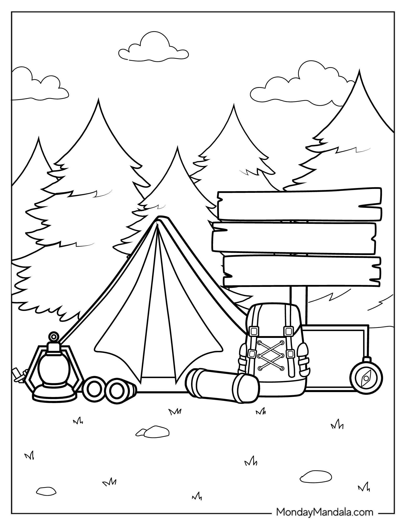 Camping Gear Coloring In For Kids