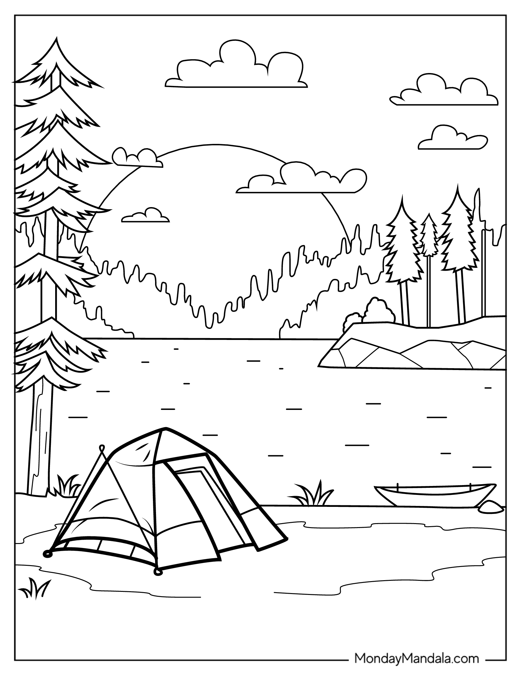 Camping Site With Tent Coloring In