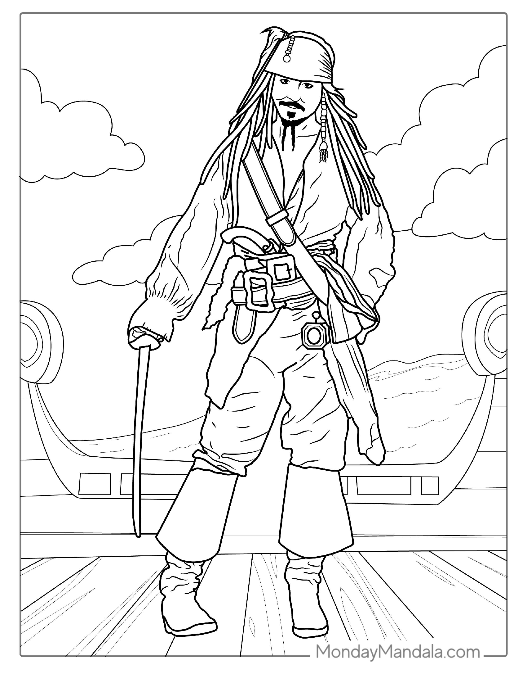 Captain Jack Sparrow Pirate Coloring Page