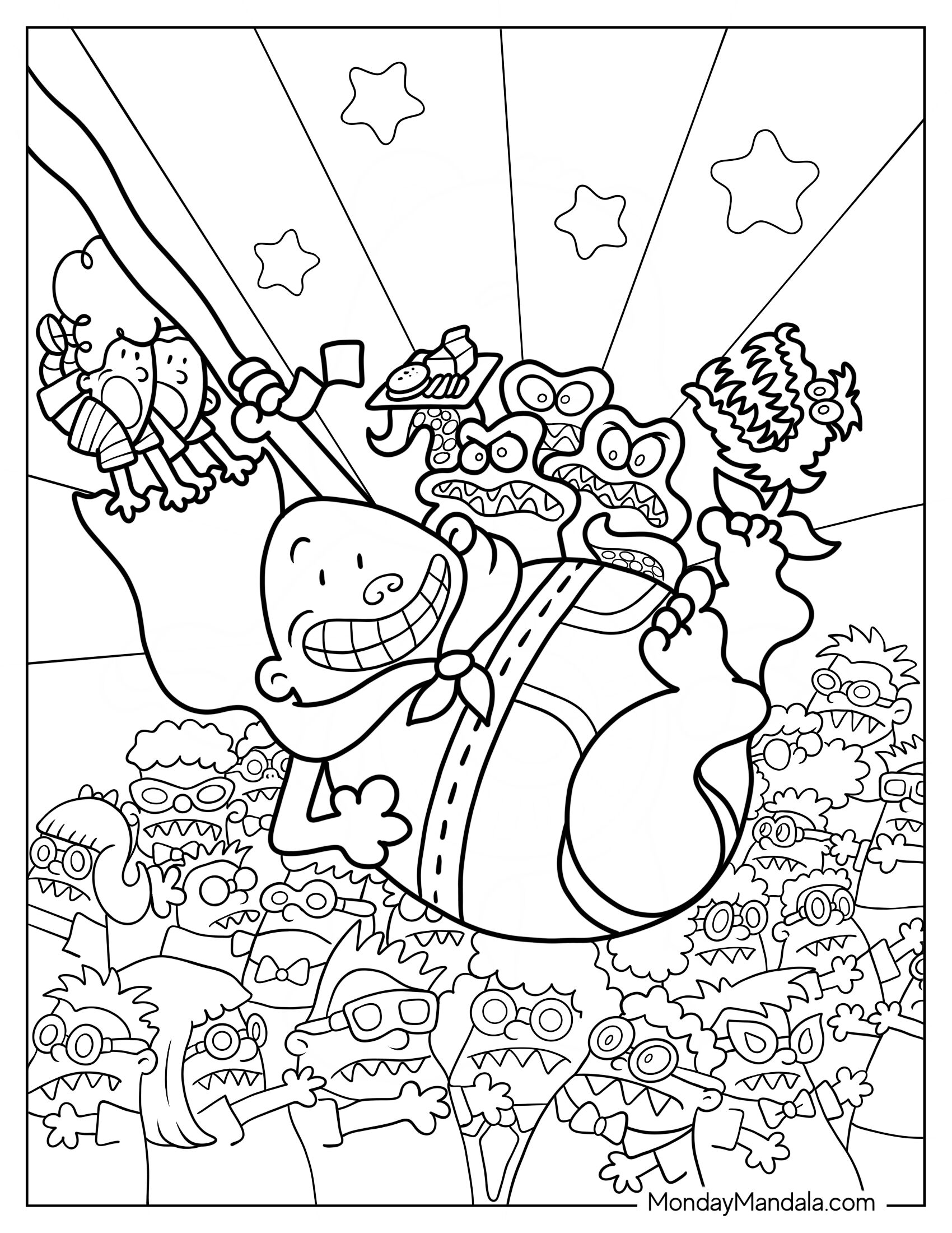 Captain Underpants Coloring Page Fighting Alien Lunchroom Ladies And Nerds