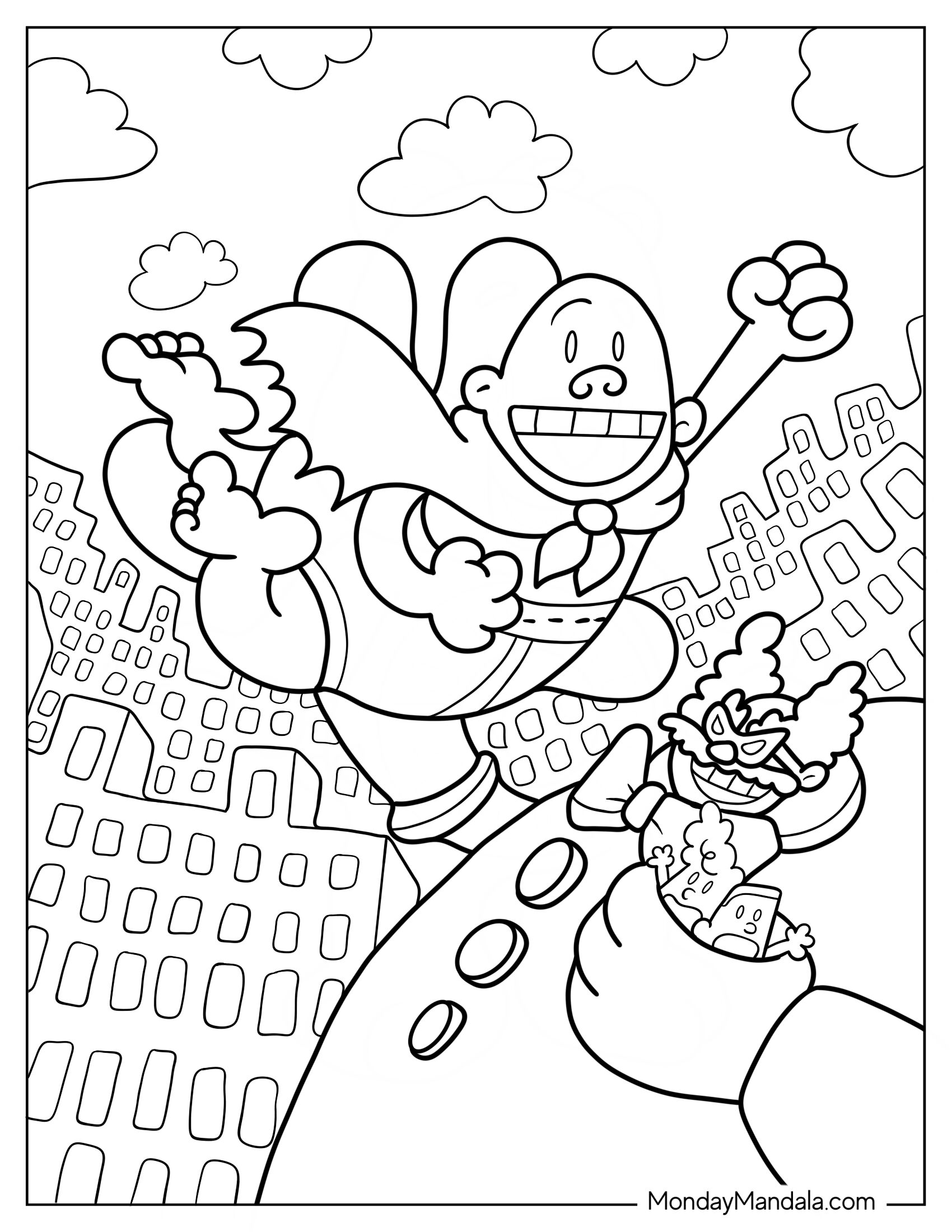 Captain Underpants Coloring Page Fighting Tippy Tinkletrousers