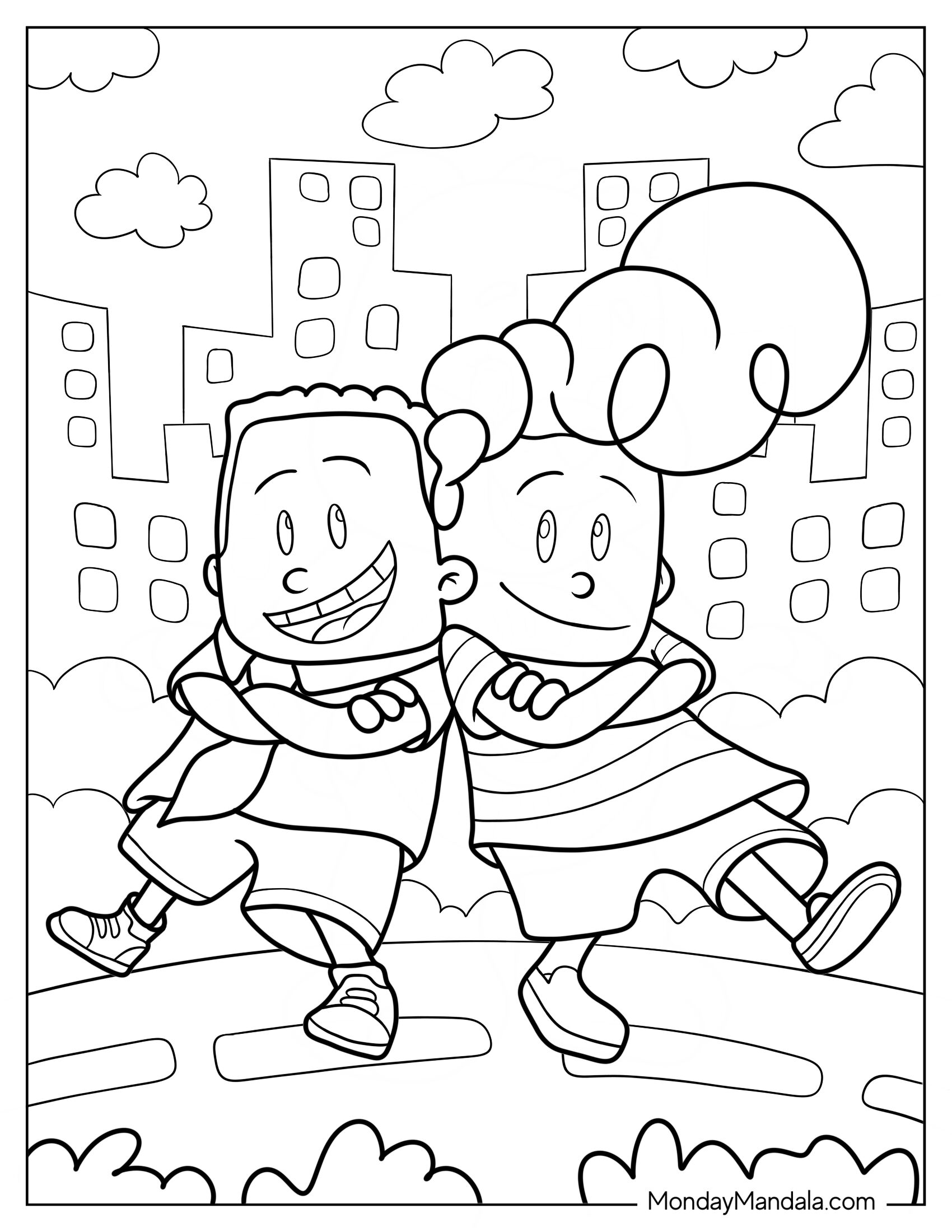 Captain Underpants Coloring Page Of Harold And George Back to Back For Preschoolers