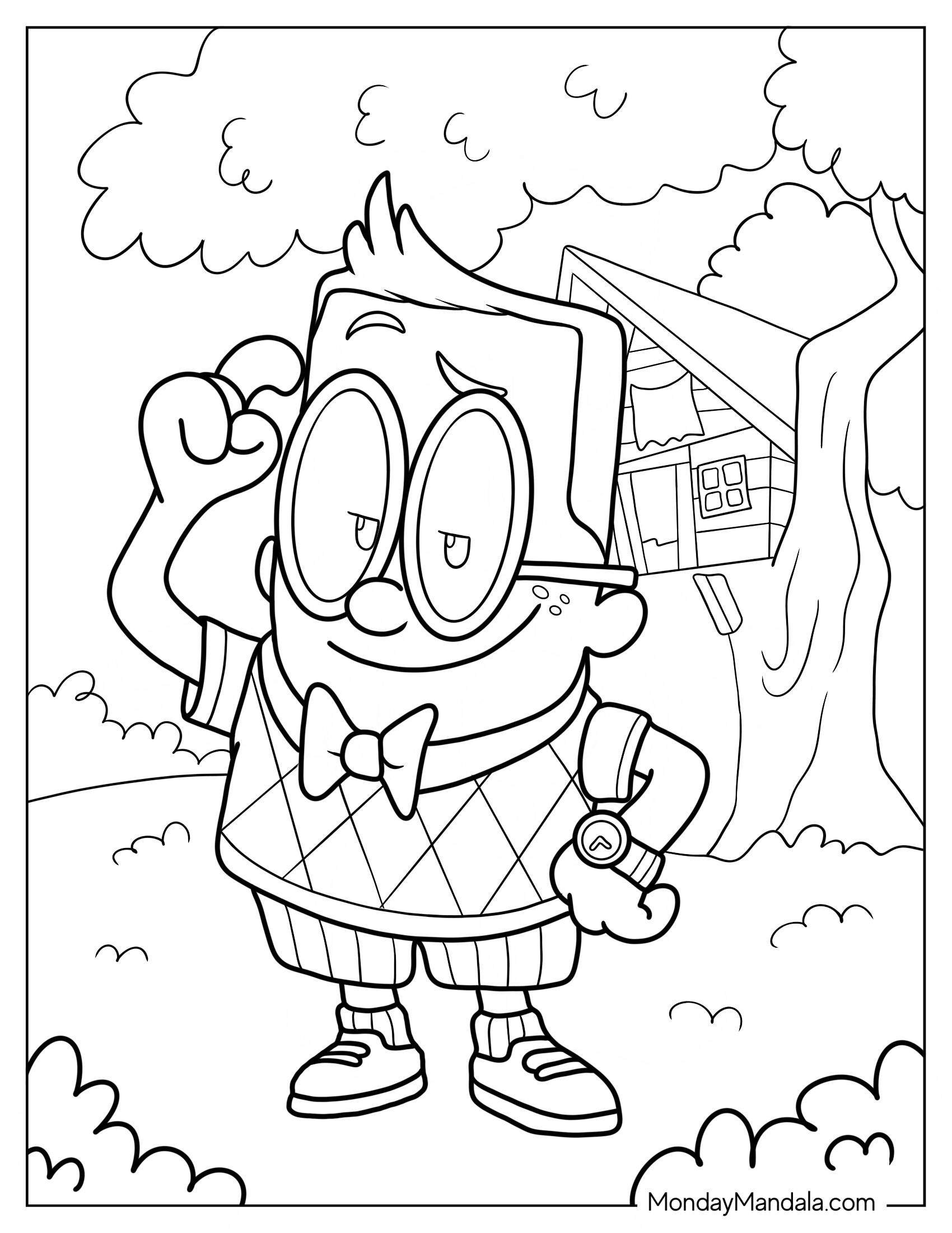 Captain Underpants Coloring Page Of Melvin Sneedly Standing Outside Of Treehouse