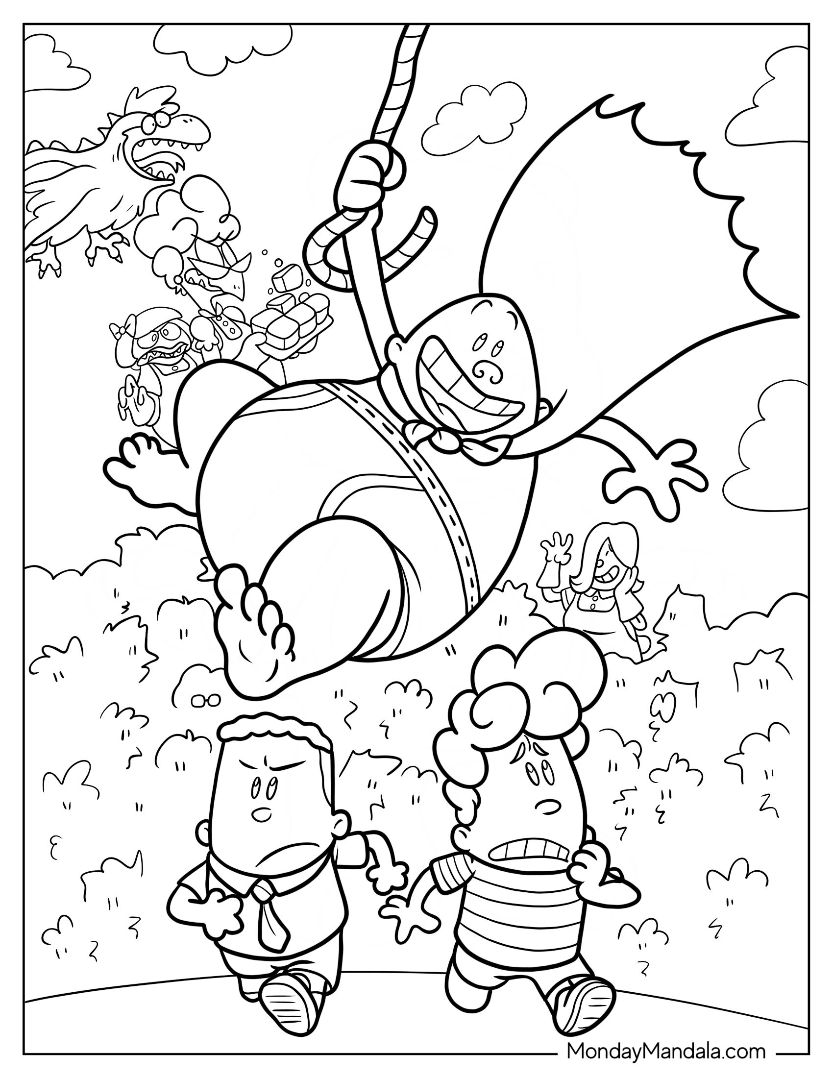 Captain Underpants Coloring Page Swinging From Rope