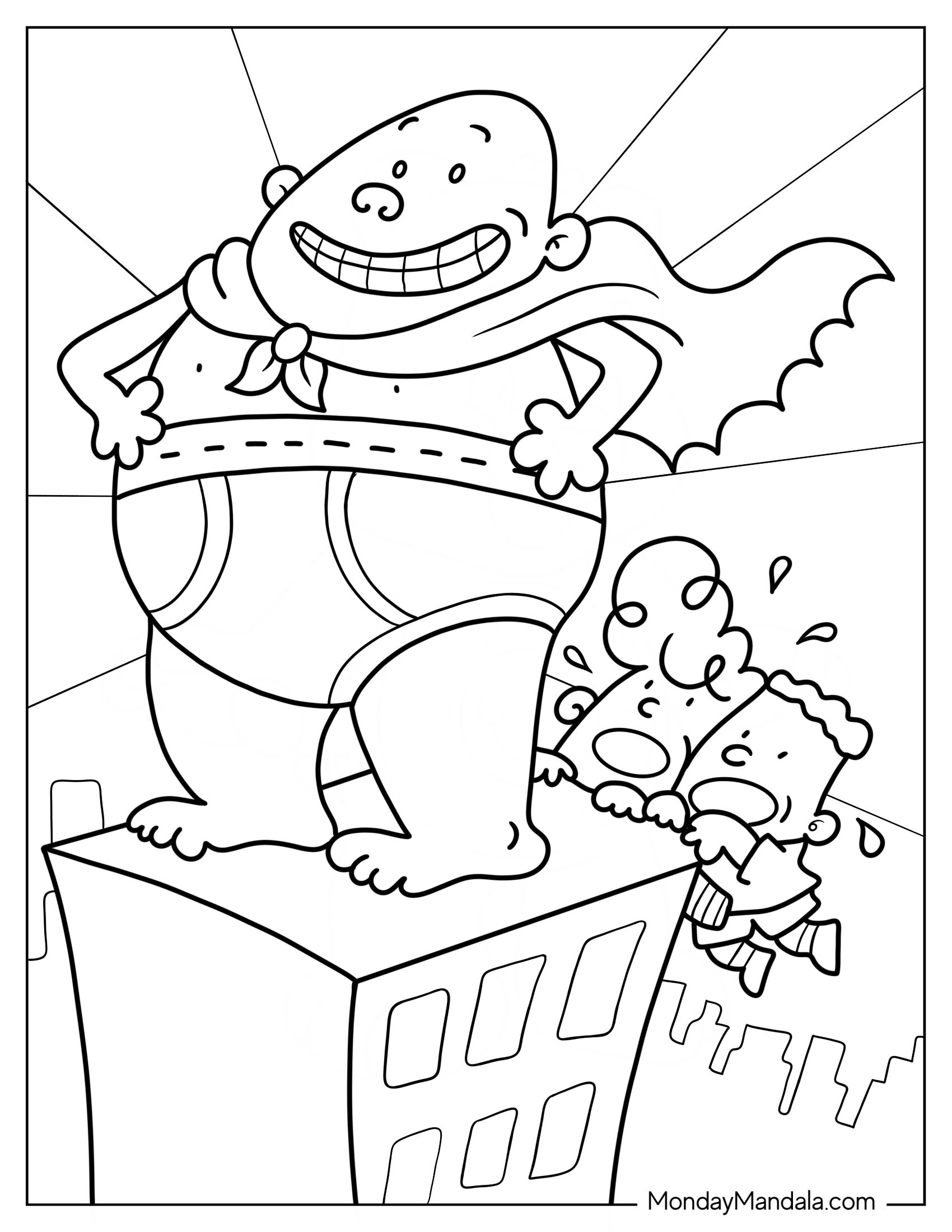 Captain Underpants Coloring Page With George And Harold On Edge Of Building