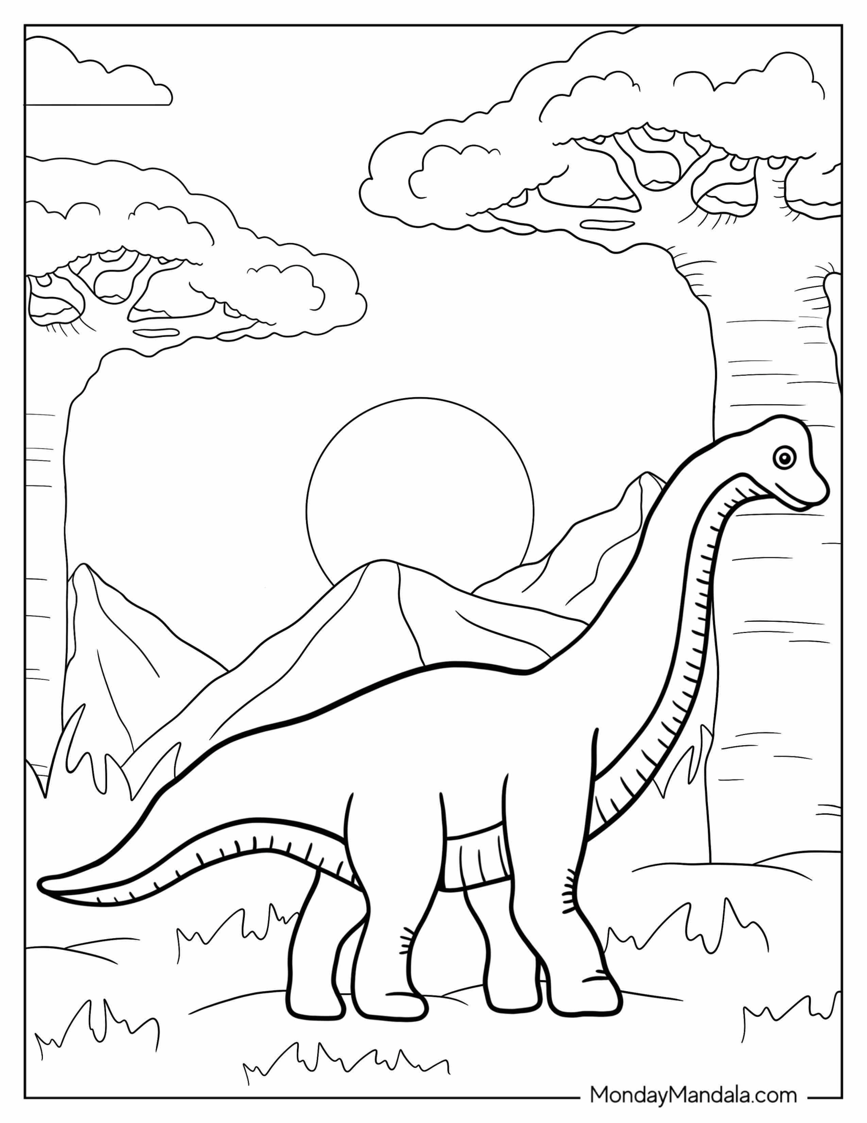 Cartoon Brachiosaurus Coloring In For Kids