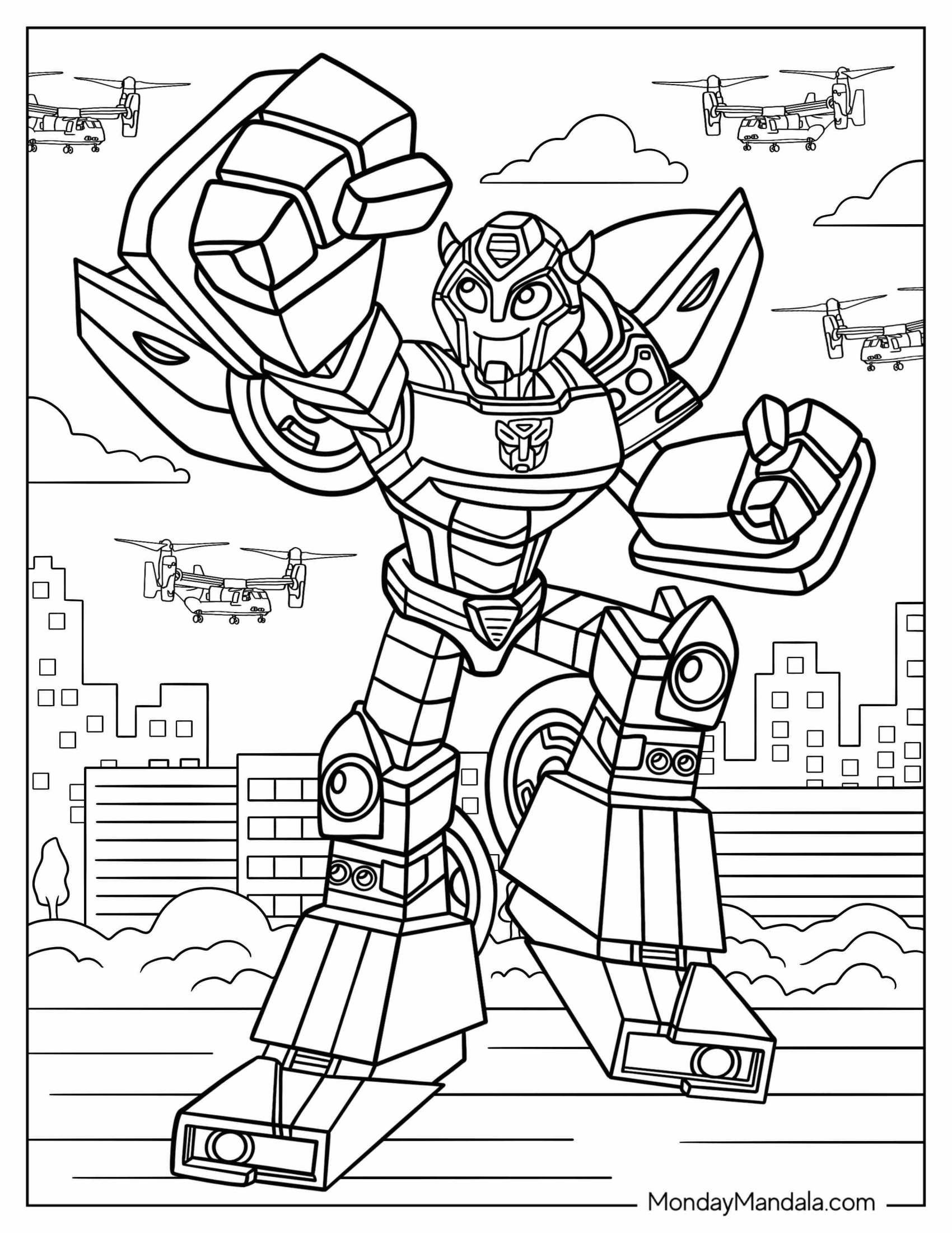 Cartoon Bumblebee Coloring Page Doing Fist Pump