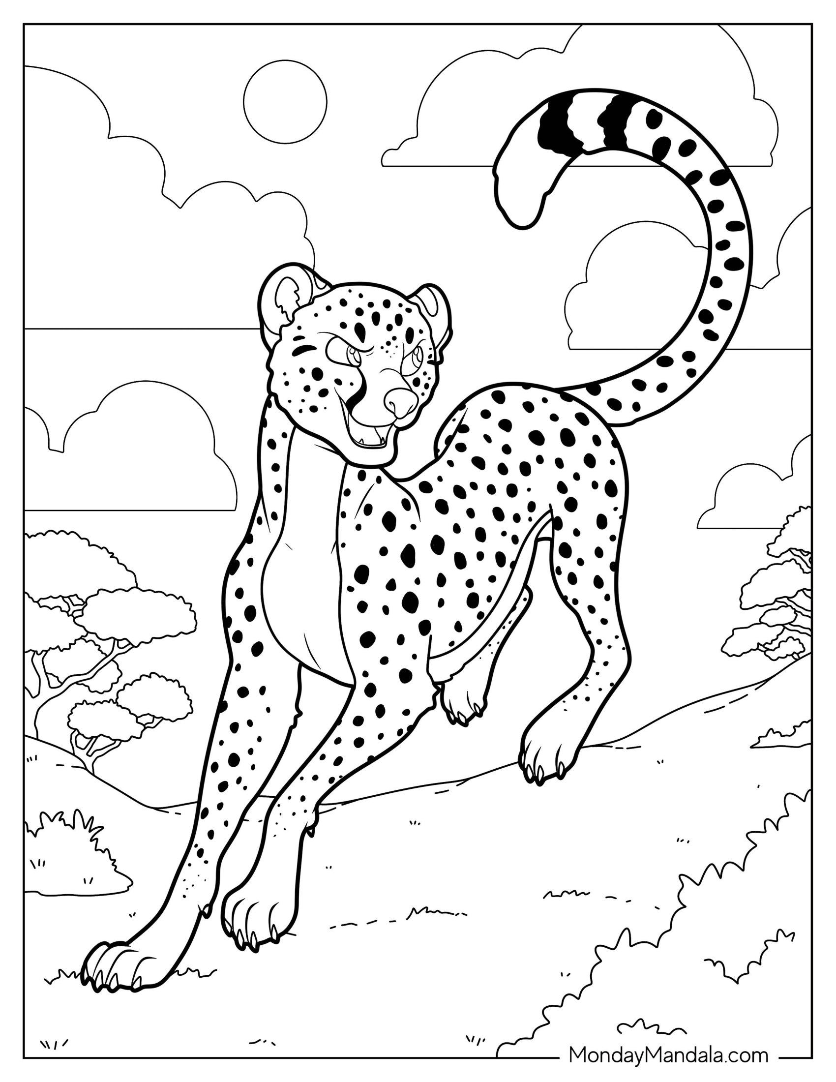 Cartoon Cheetah Coloring Page With Mischievous Grin