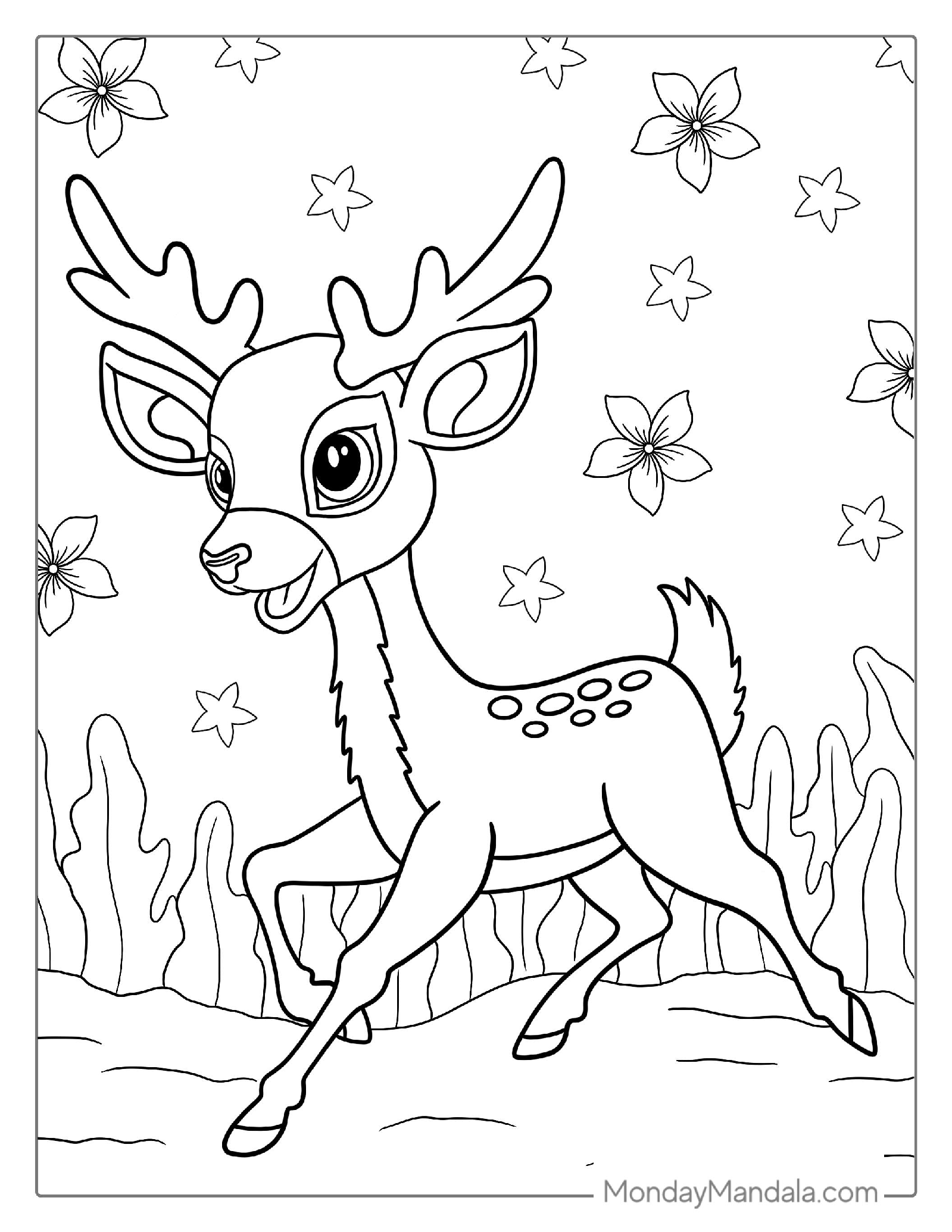 Cartoon Deer Coloring Page For Kids