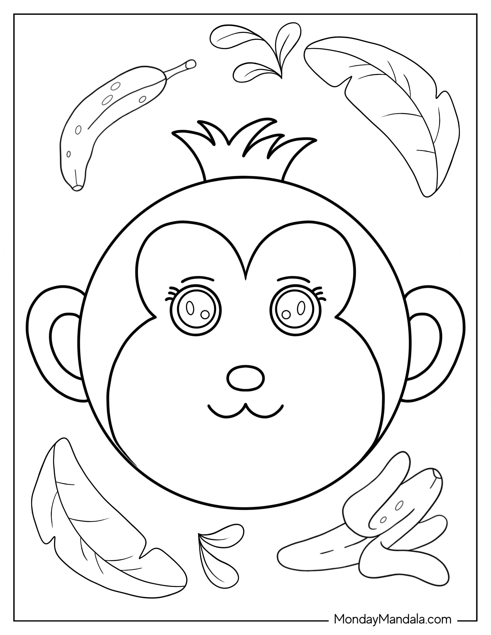 Cartoon Face Of Monkey Coloring Page