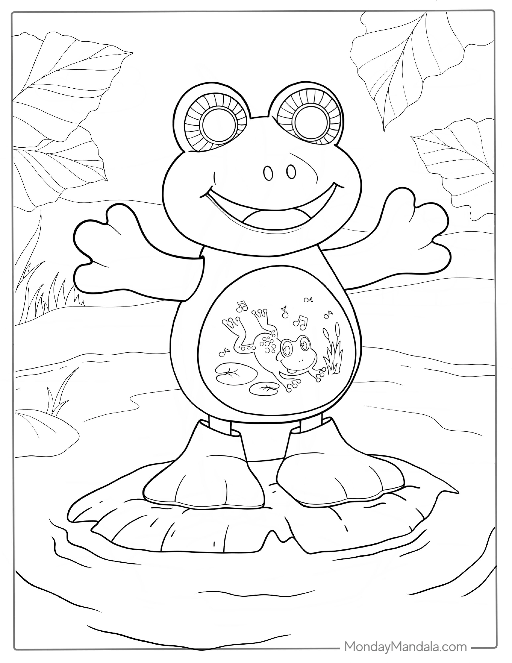 Cartoon Frog In Pond Coloring Sheet