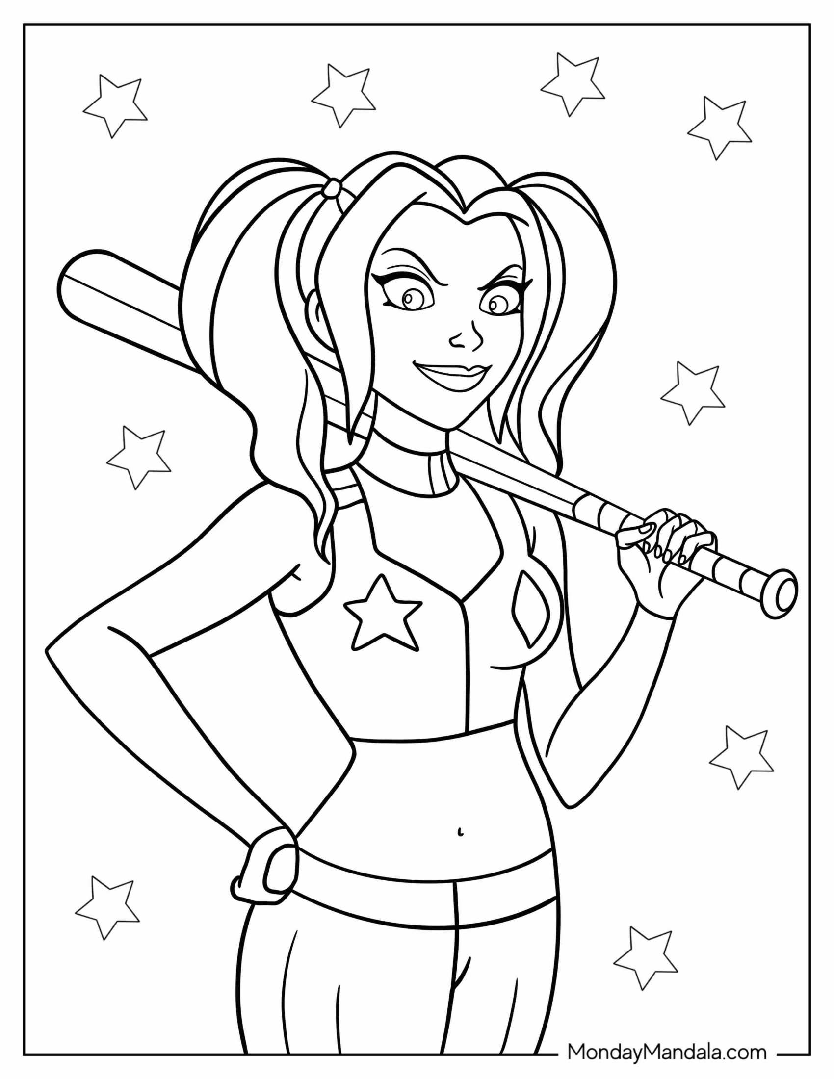 Cartoon Harley Quinn Coloring Page For Kids