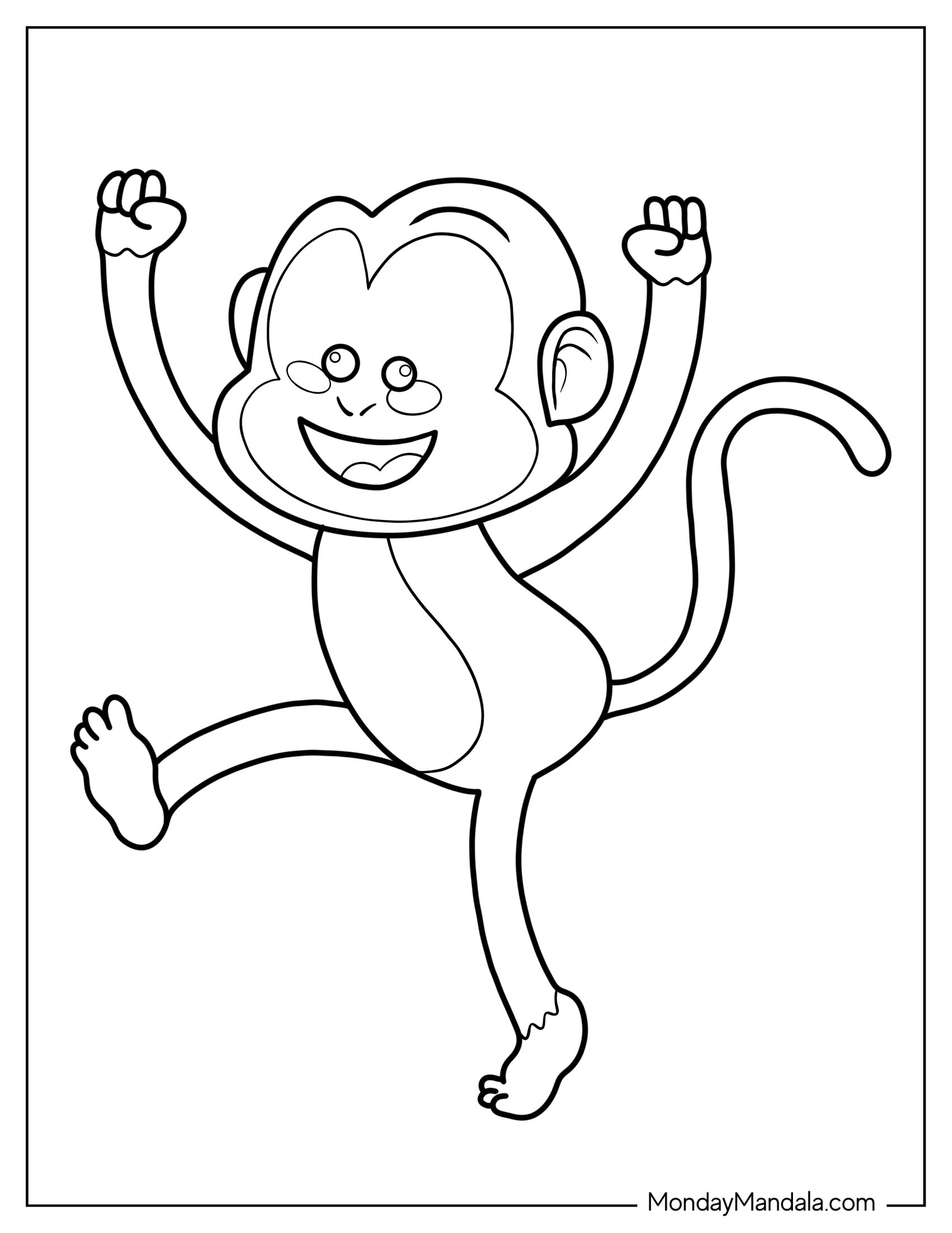 Cartoon Monkey Coloring Page Cheering