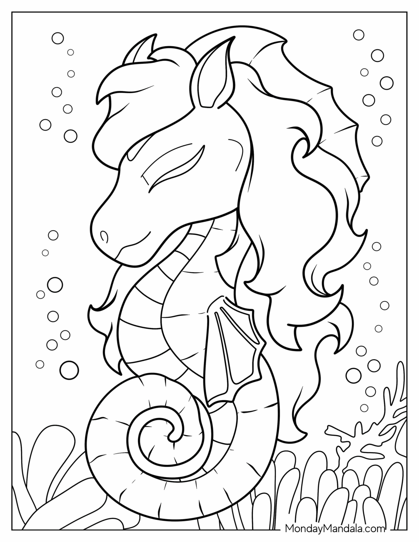 Cartoon Seahorse Coloring Sheet