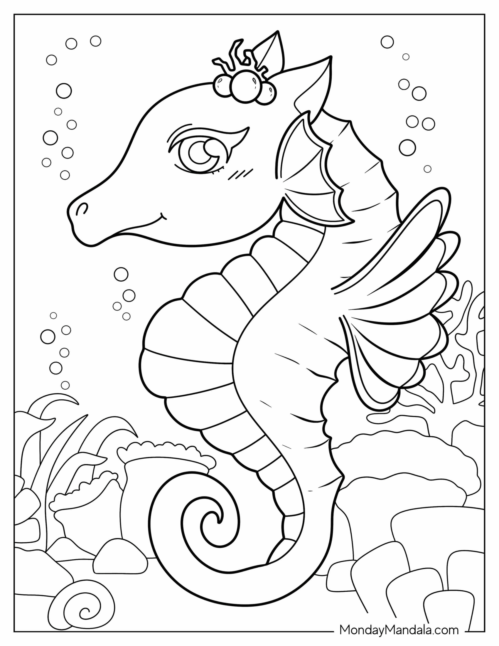 Cartoon Seahorse Surrounded By Coral