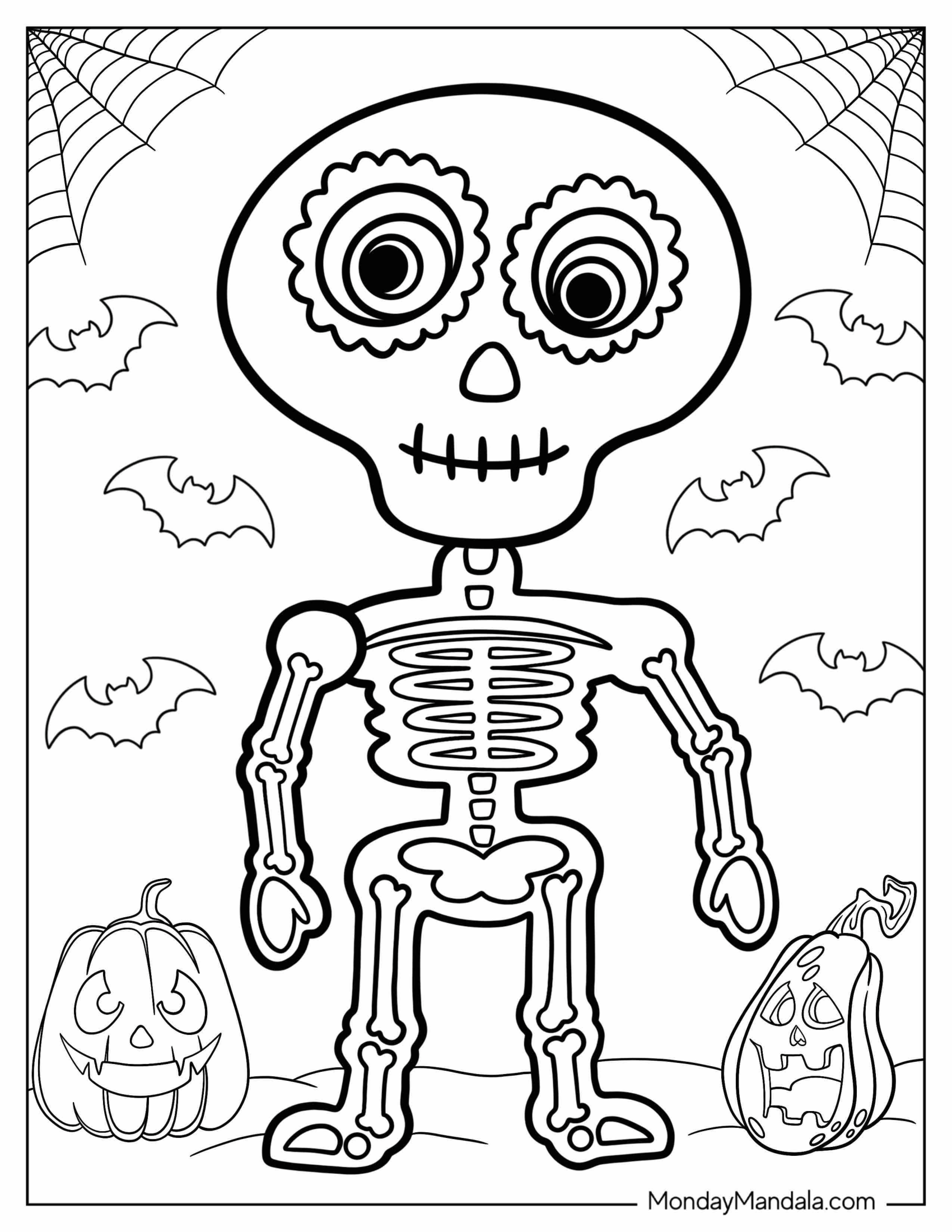 Cartoon Skeleton Coloring Page On Halloween