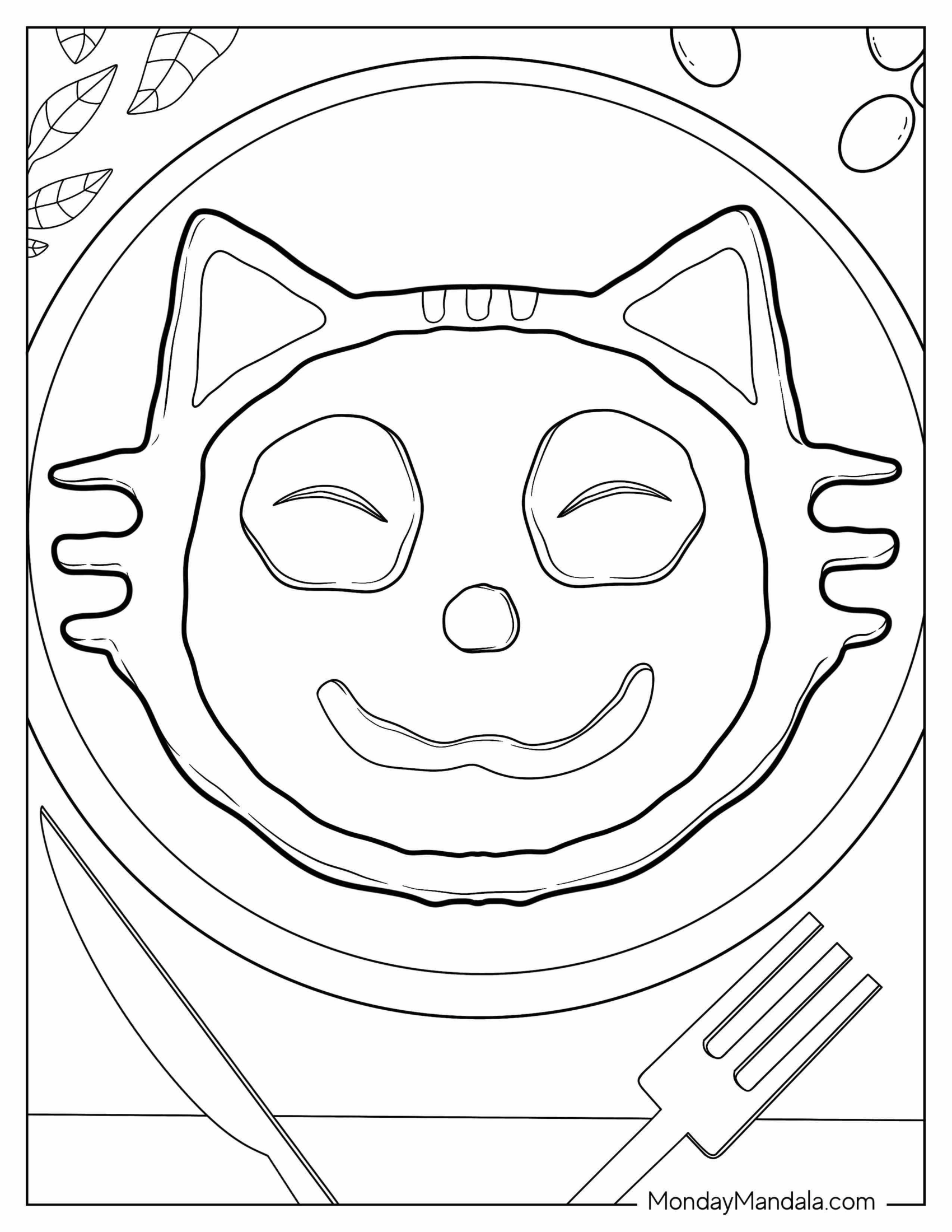 Cat Shaped Pizza Coloring Page