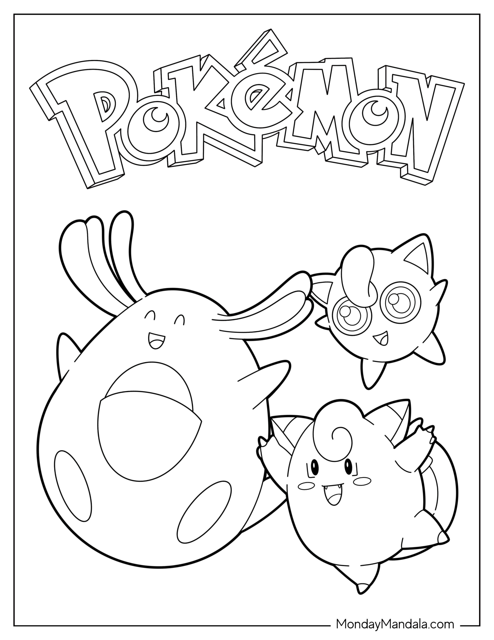 Chansey And Clefable Playing With Jigglypuff Coloring Page