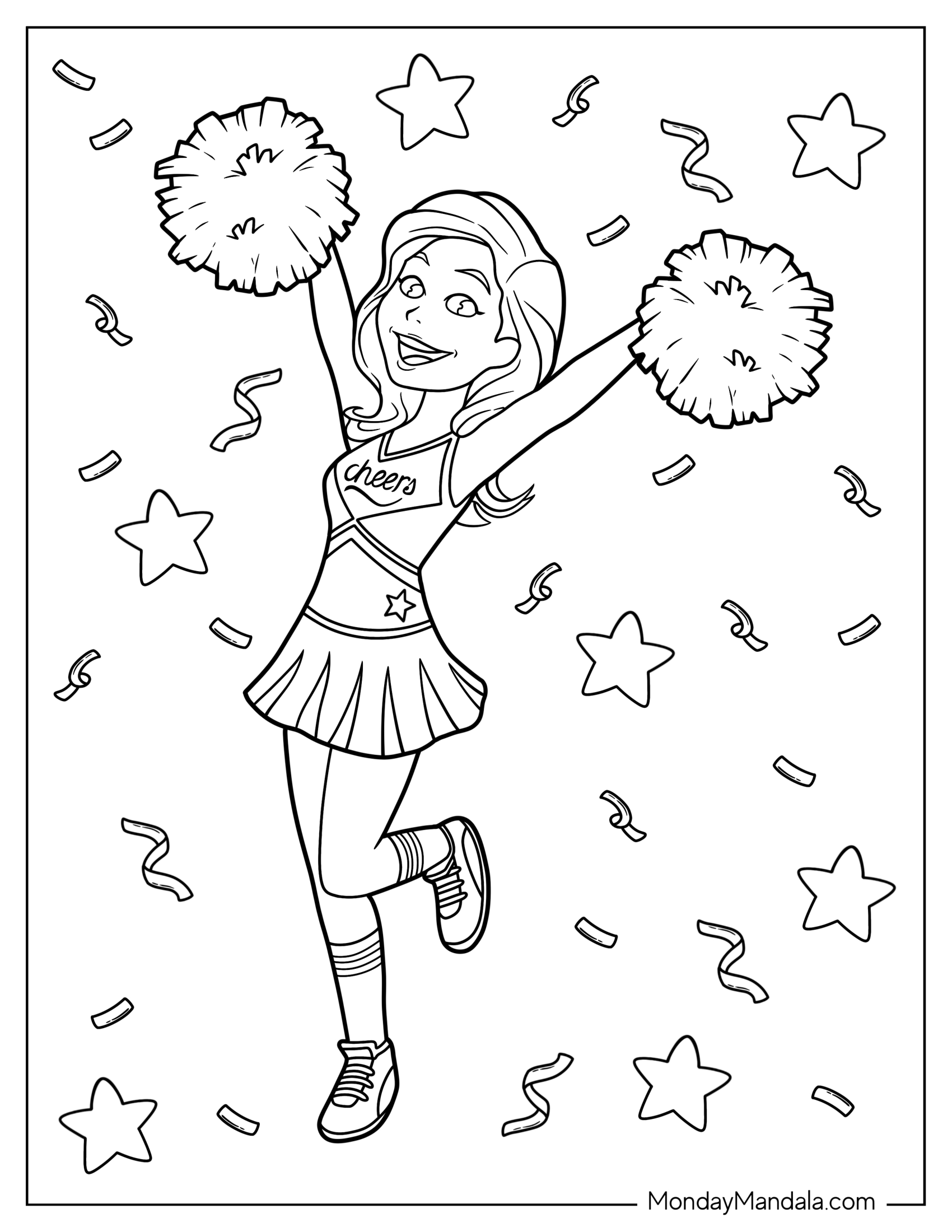 Cheerleading Coloring Page Of Kawaii Cheerleader With Confetti