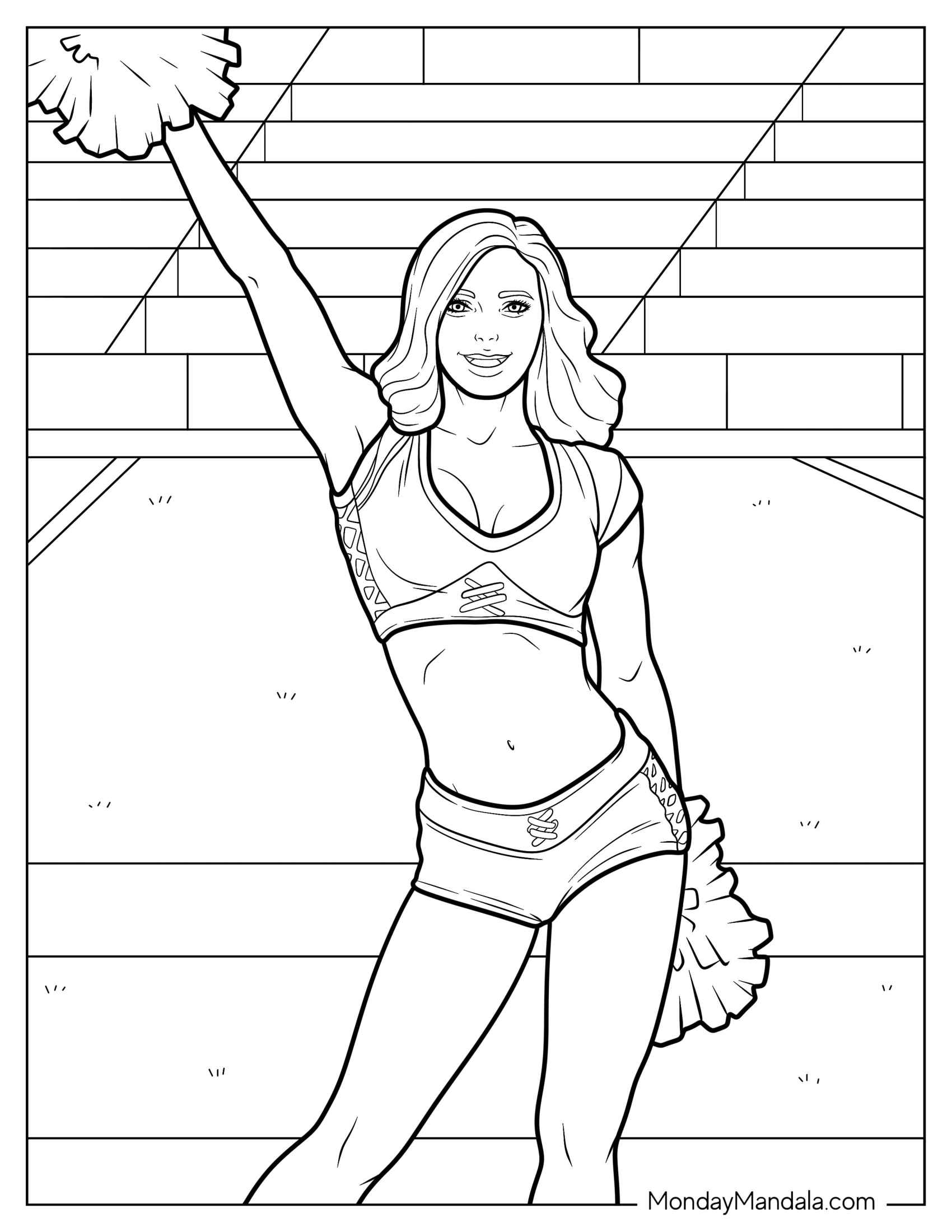 Cheerleading Coloring Page Of Realistic NFL Chearleader With One Arm Up