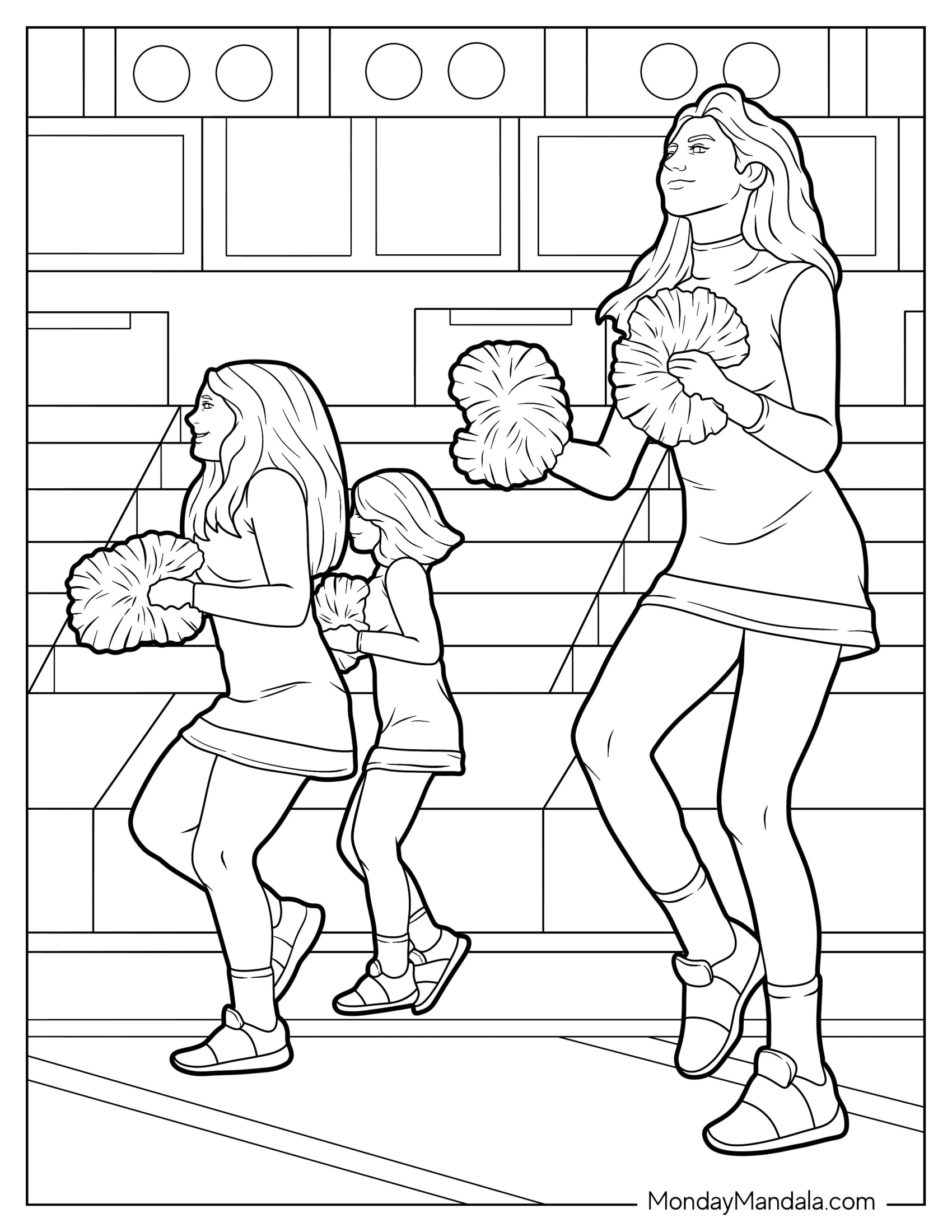 Cheerleading Coloring Page Of Simple Three Cheerleaders Dancing